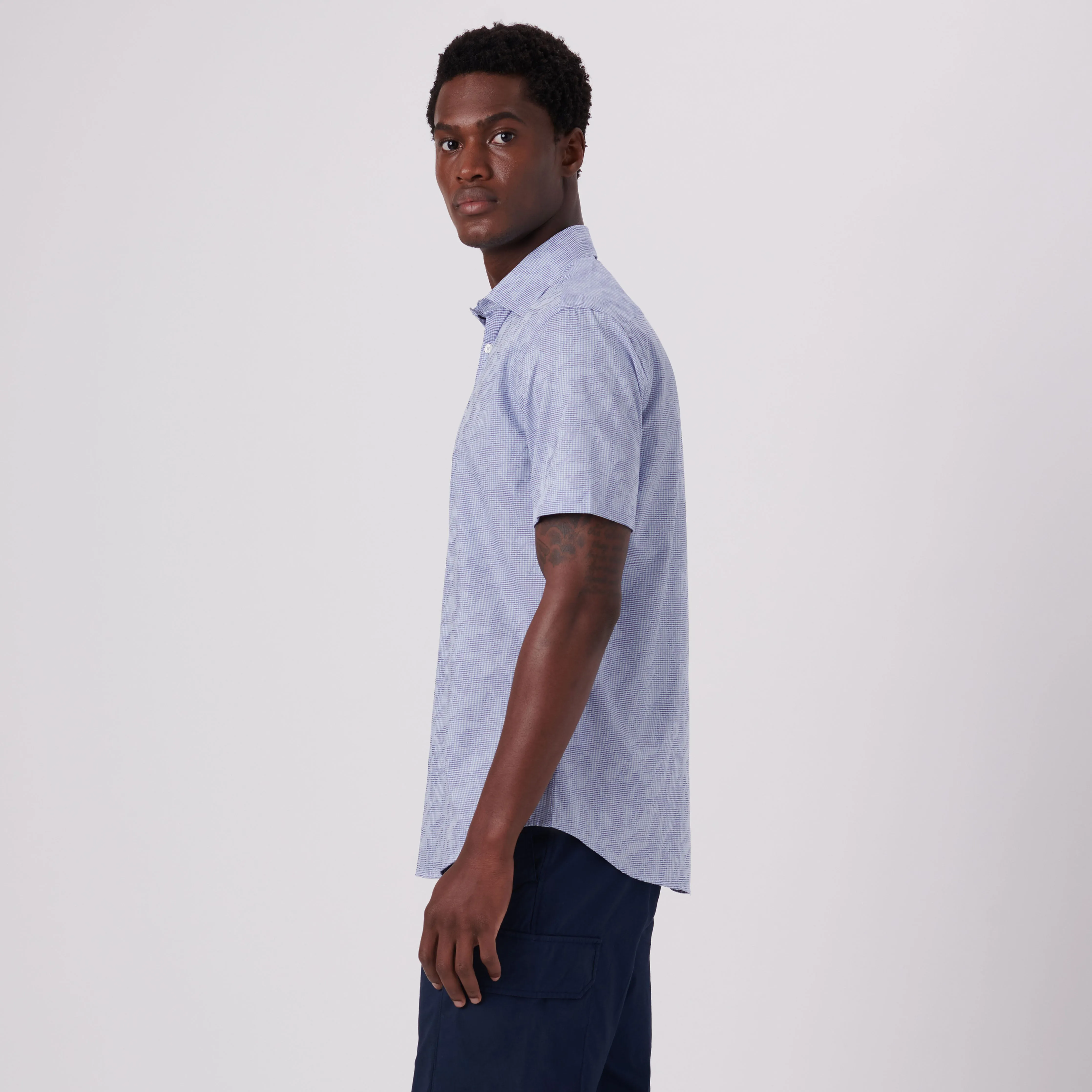 Orson Pin Check Print Short Sleeve Shirt sold by Bugatchi product image thumbnail 3