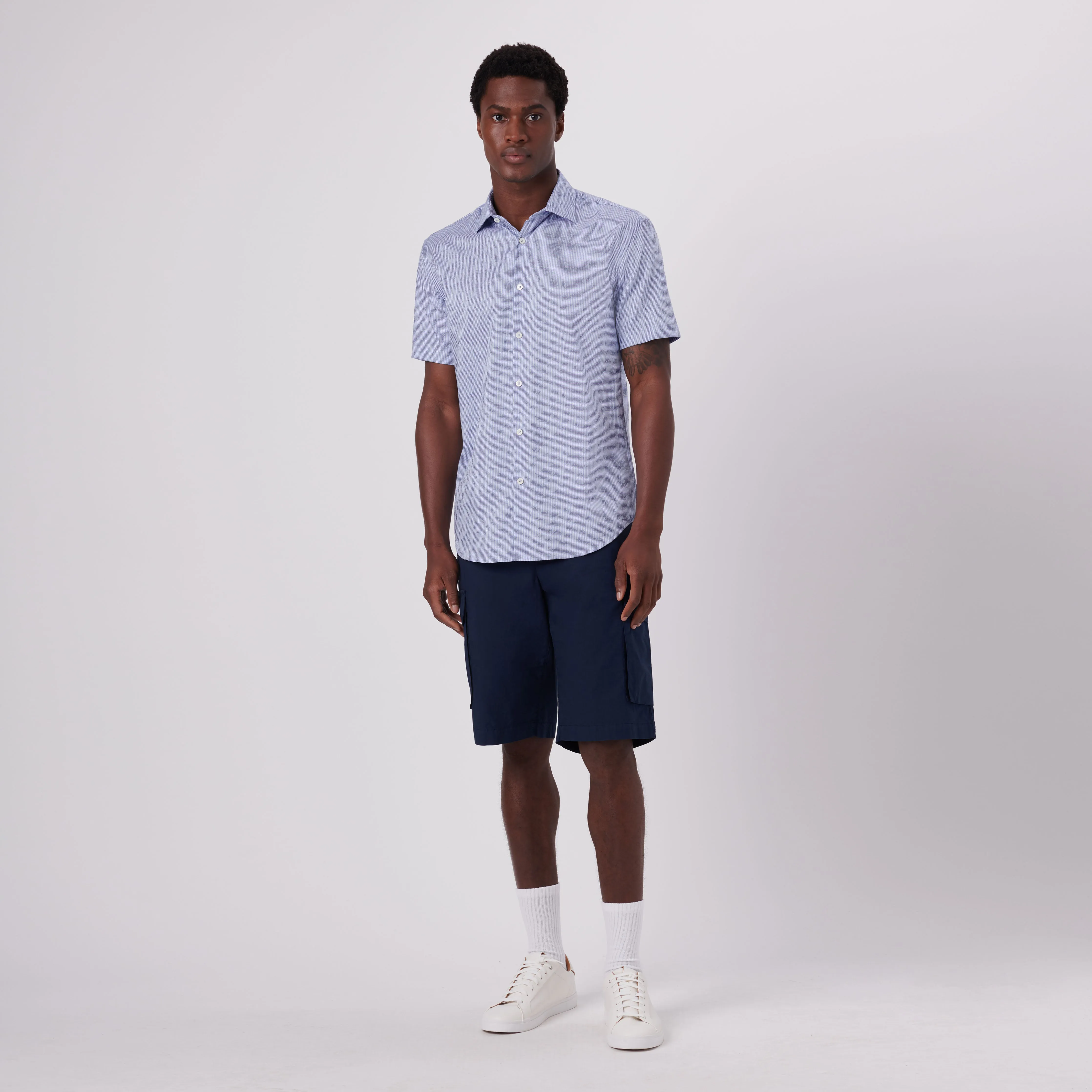 Orson Pin Check Print Short Sleeve Shirt sold by Bugatchi product image thumbnail 5