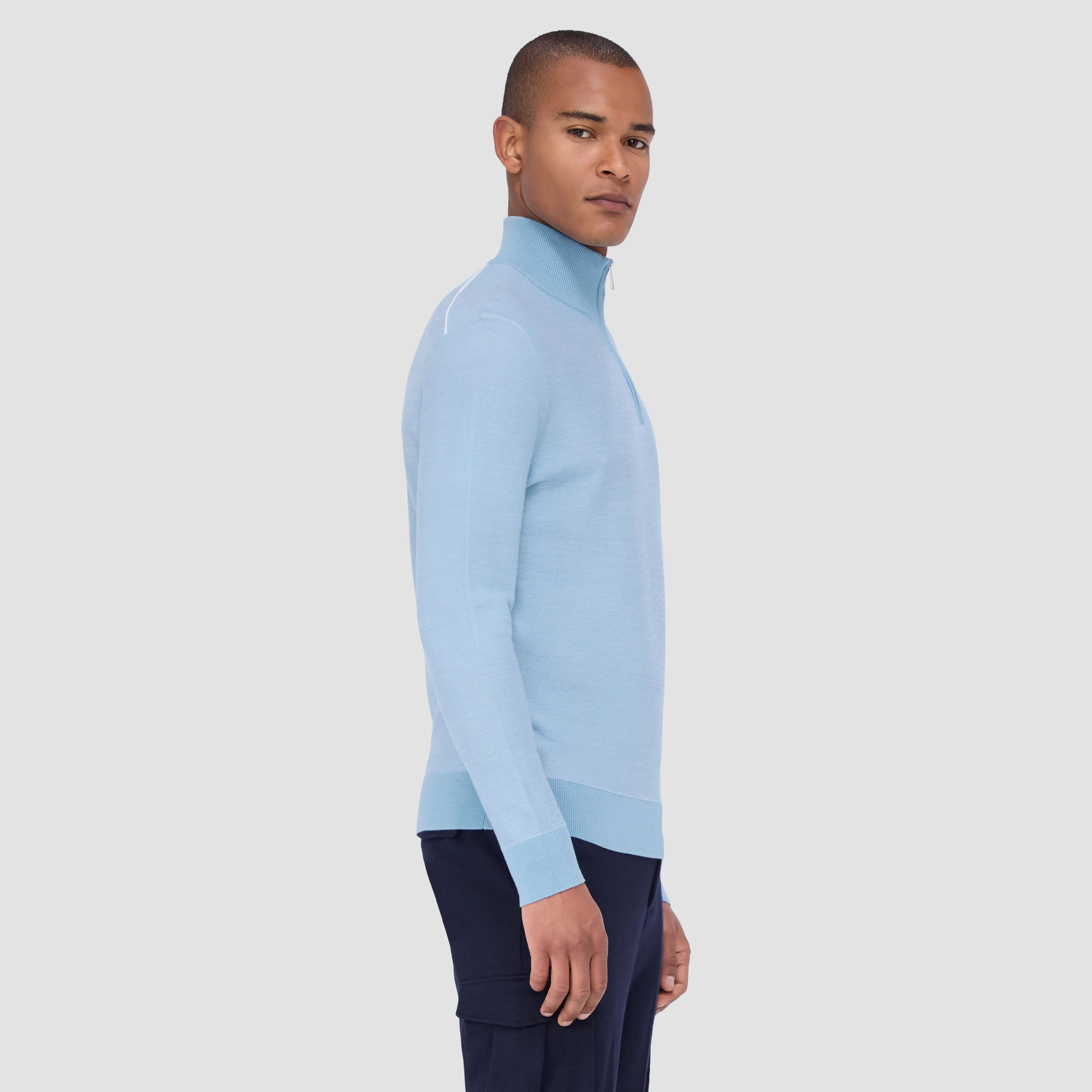 Bird's Eye Jacquard Quarter-Zip Mock Neck Sweater sold by Bugatchi product image thumbnail 3