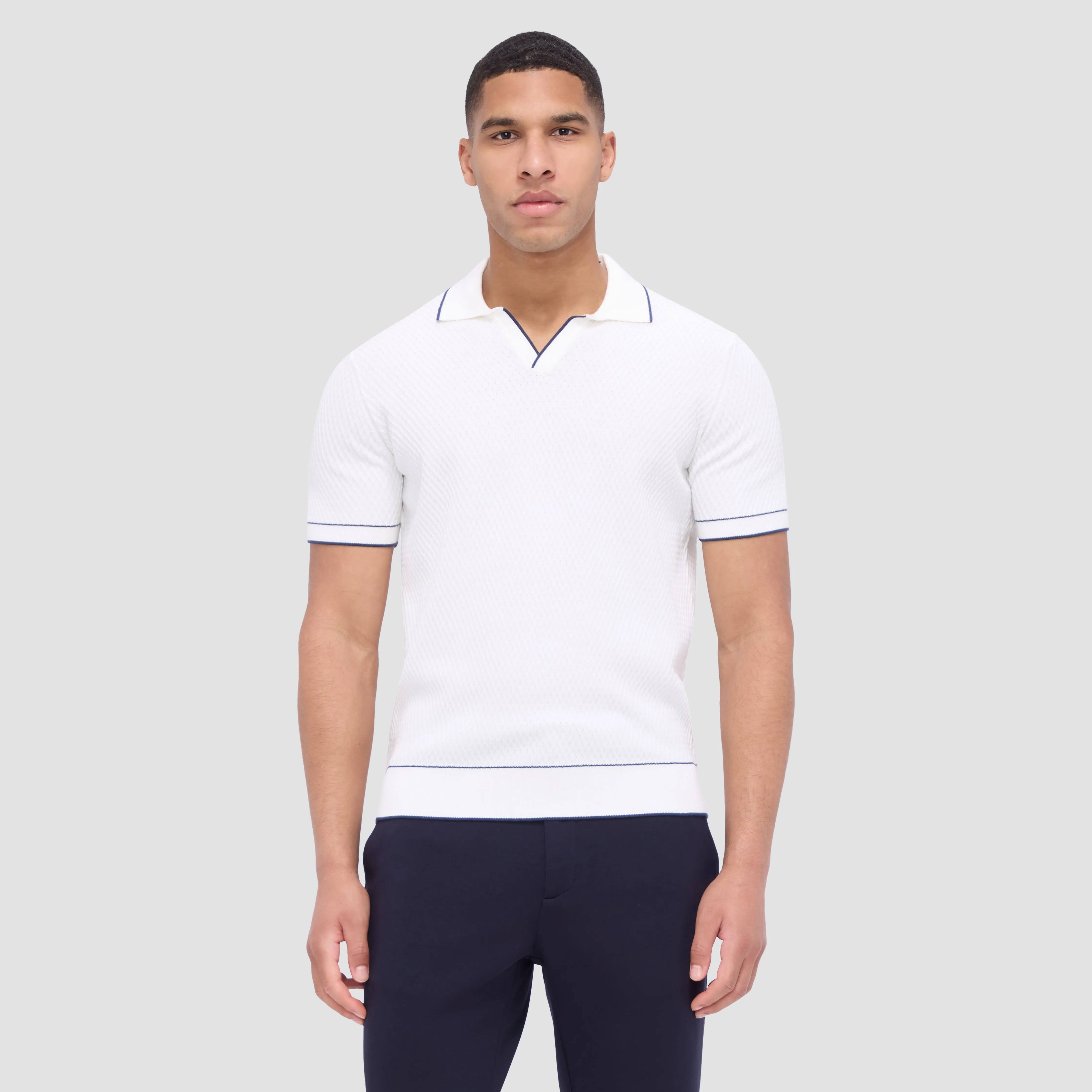 Honeycomb Stitch Short-Sleeved Johnny Collar Sweater sold by Bugatchi product image thumbnail 2