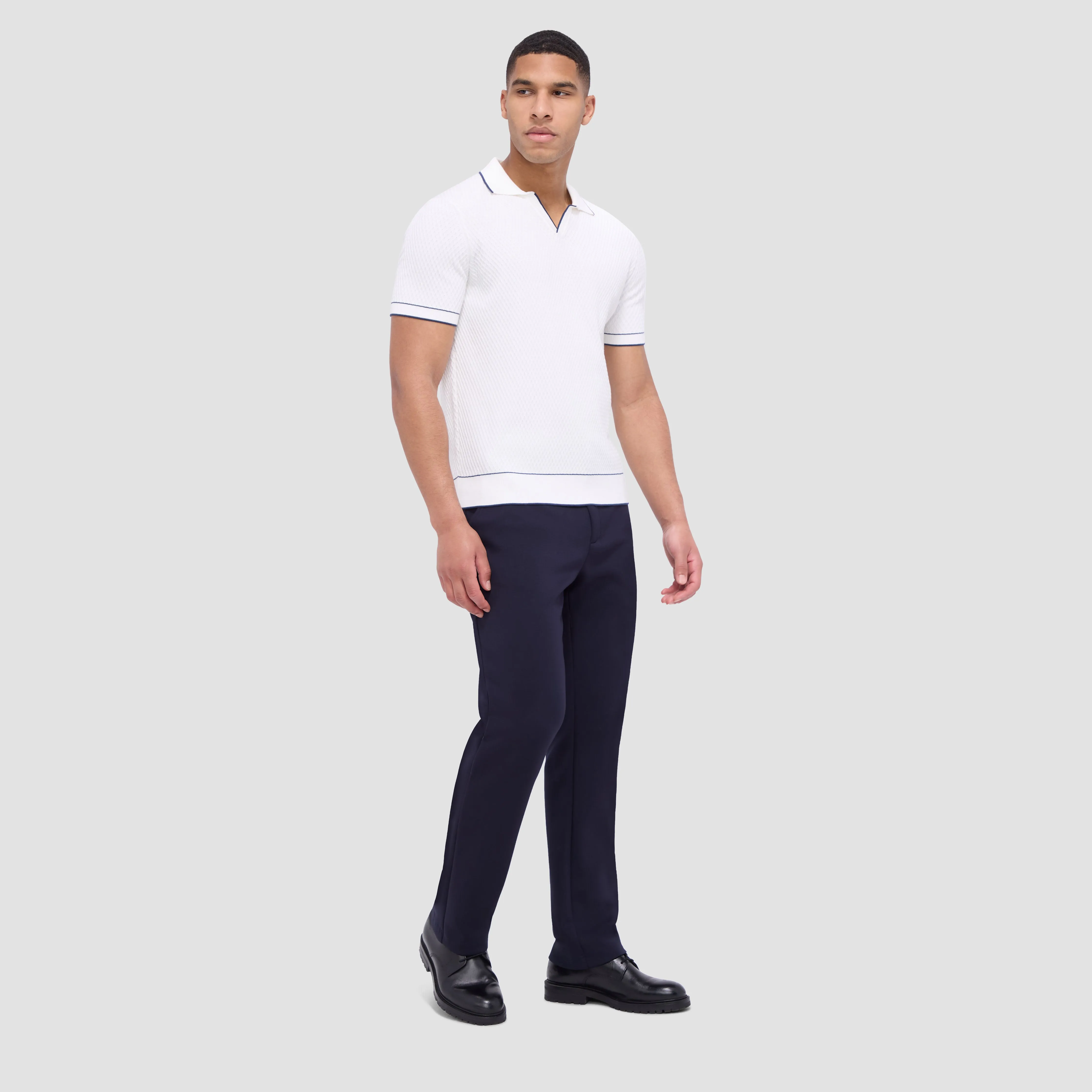 Honeycomb Stitch Short-Sleeved Johnny Collar Sweater sold by Bugatchi product image thumbnail 5