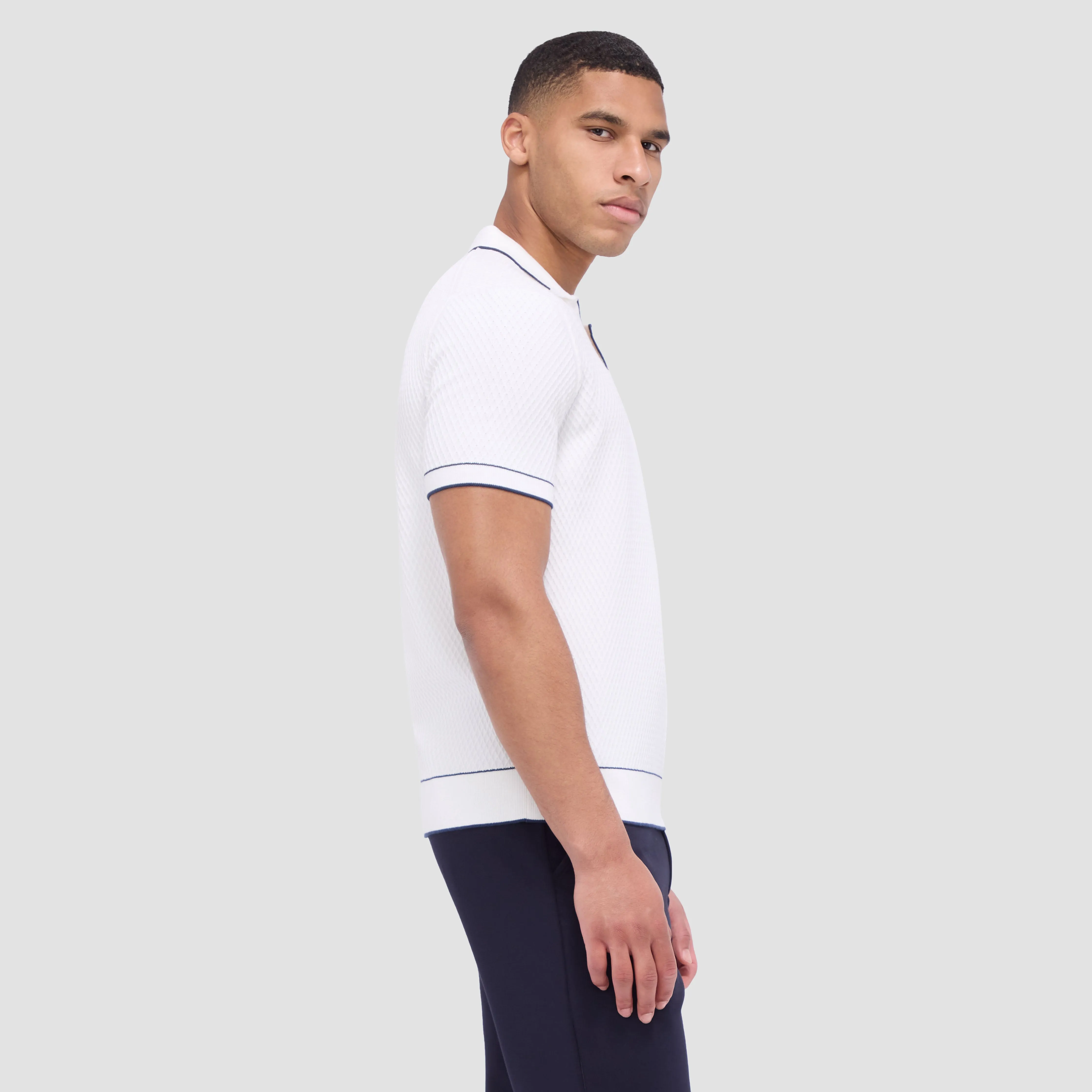 Honeycomb Stitch Short-Sleeved Johnny Collar Sweater sold by Bugatchi product image thumbnail 3