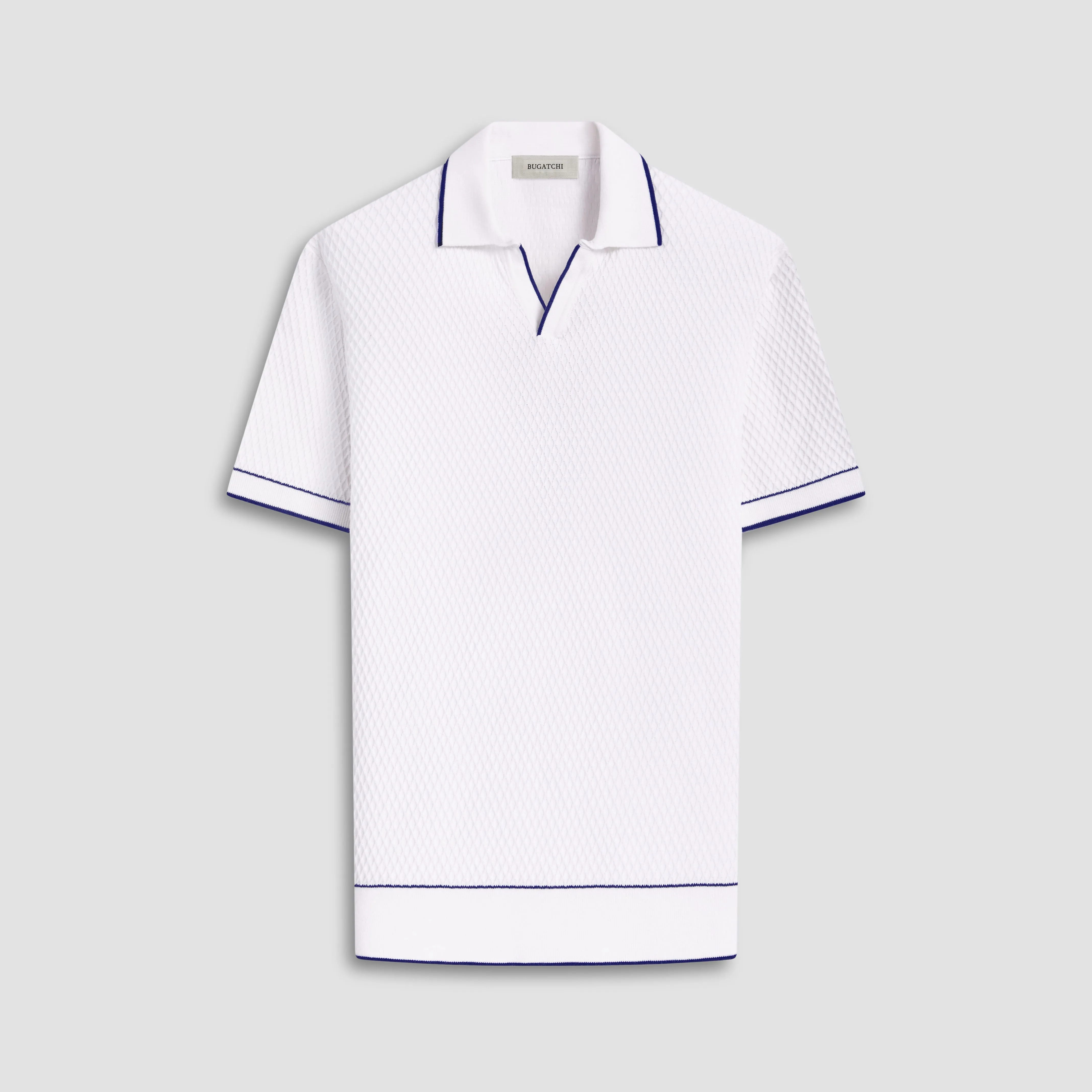 Honeycomb Stitch Short-Sleeved Johnny Collar Sweater sold by Bugatchi