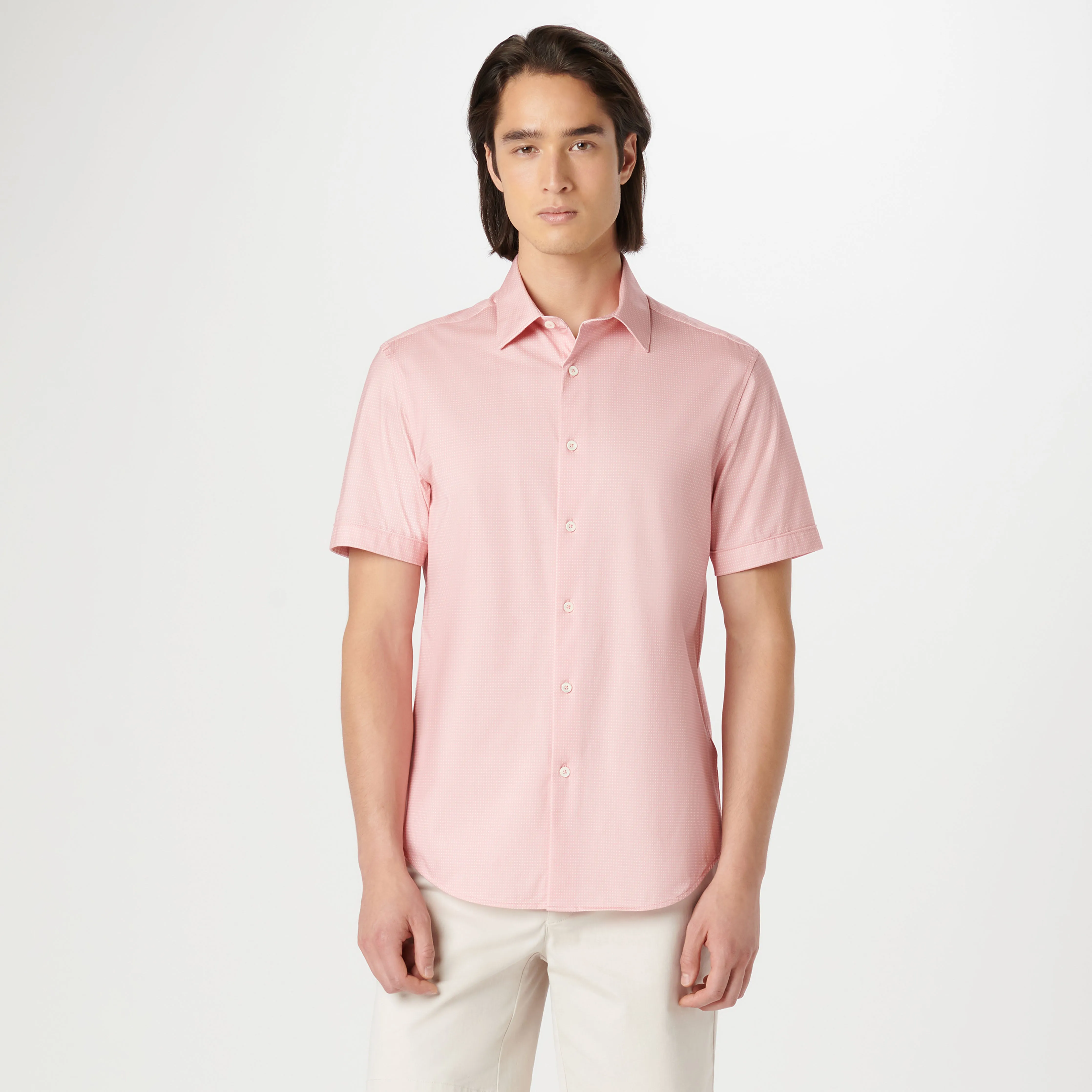 Miles Pin Dot OoohCotton Short Sleeve Shirt sold by Bugatchi product image thumbnail 2