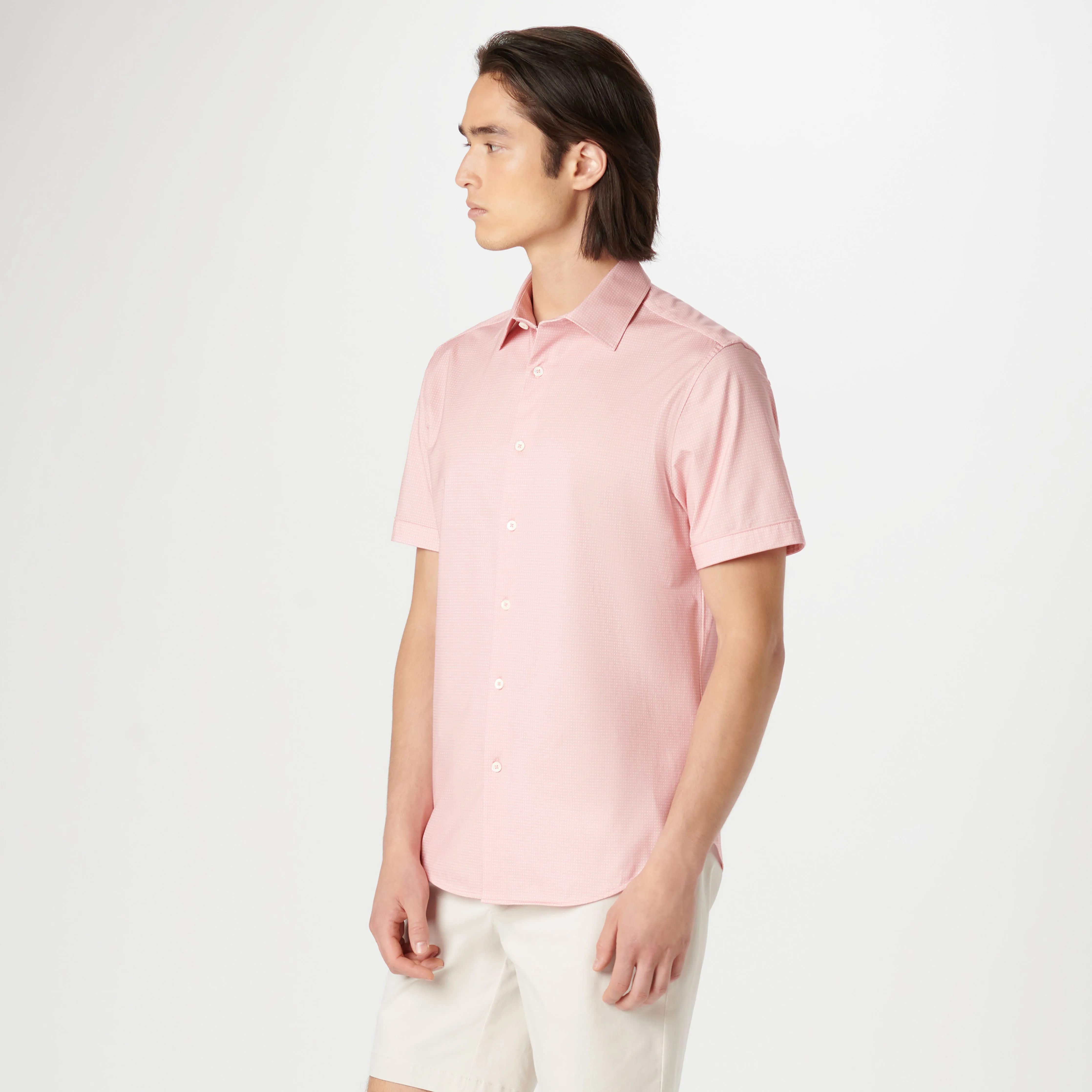 Miles Pin Dot OoohCotton Short Sleeve Shirt sold by Bugatchi product image thumbnail 3