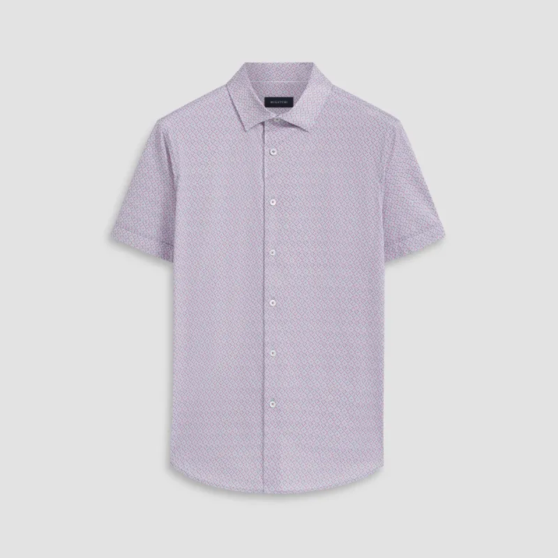 Miles Diamond Check OoohCotton Short Sleeve Shirt made by Bugatchi