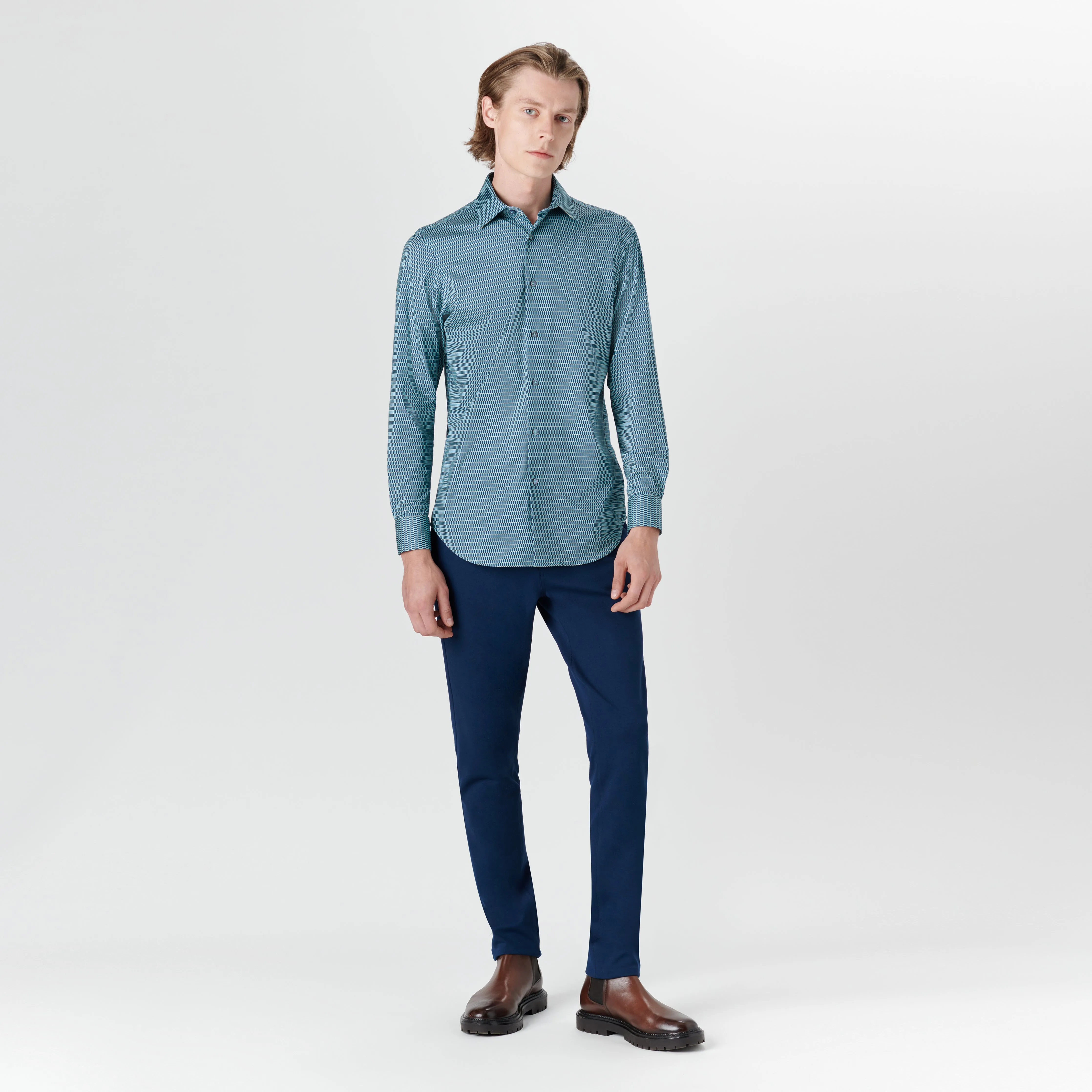 JAMES Half Drop Stripe OoohCotton Shirt sold by Bugatchi product image thumbnail 5