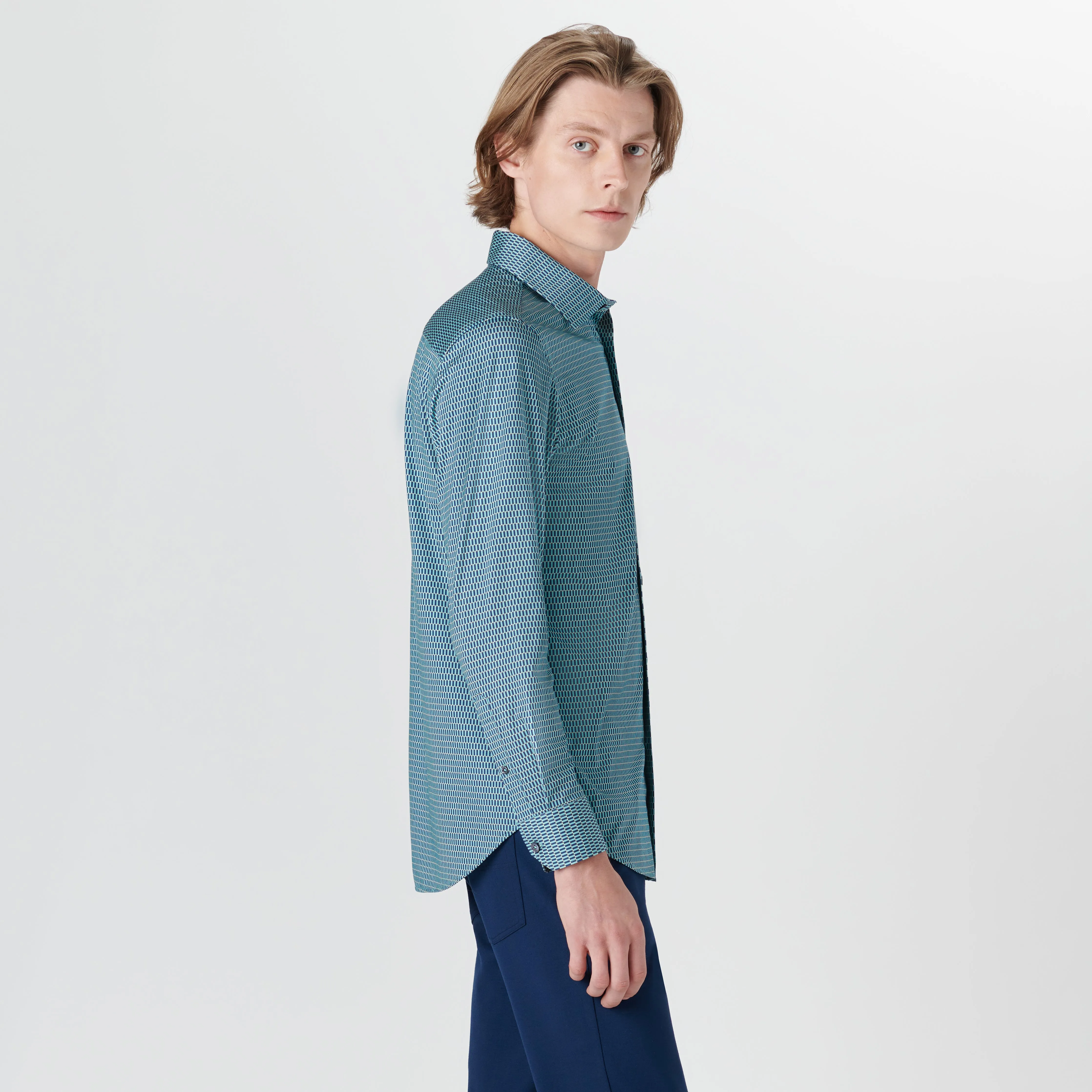 JAMES Half Drop Stripe OoohCotton Shirt sold by Bugatchi product image thumbnail 3