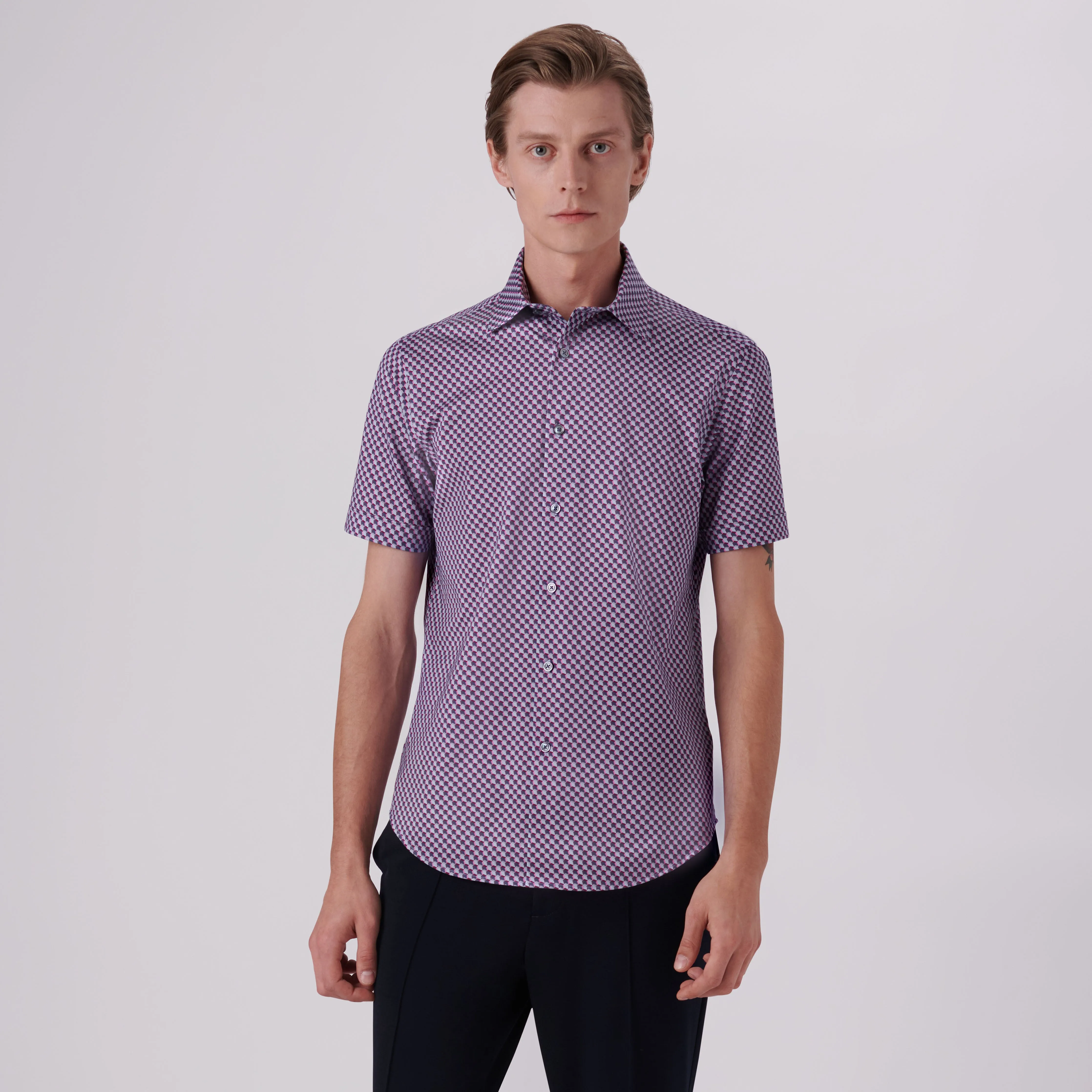 MILES Geometric Print OoohCotton Short Sleeve Shirt sold by Bugatchi product image thumbnail 2