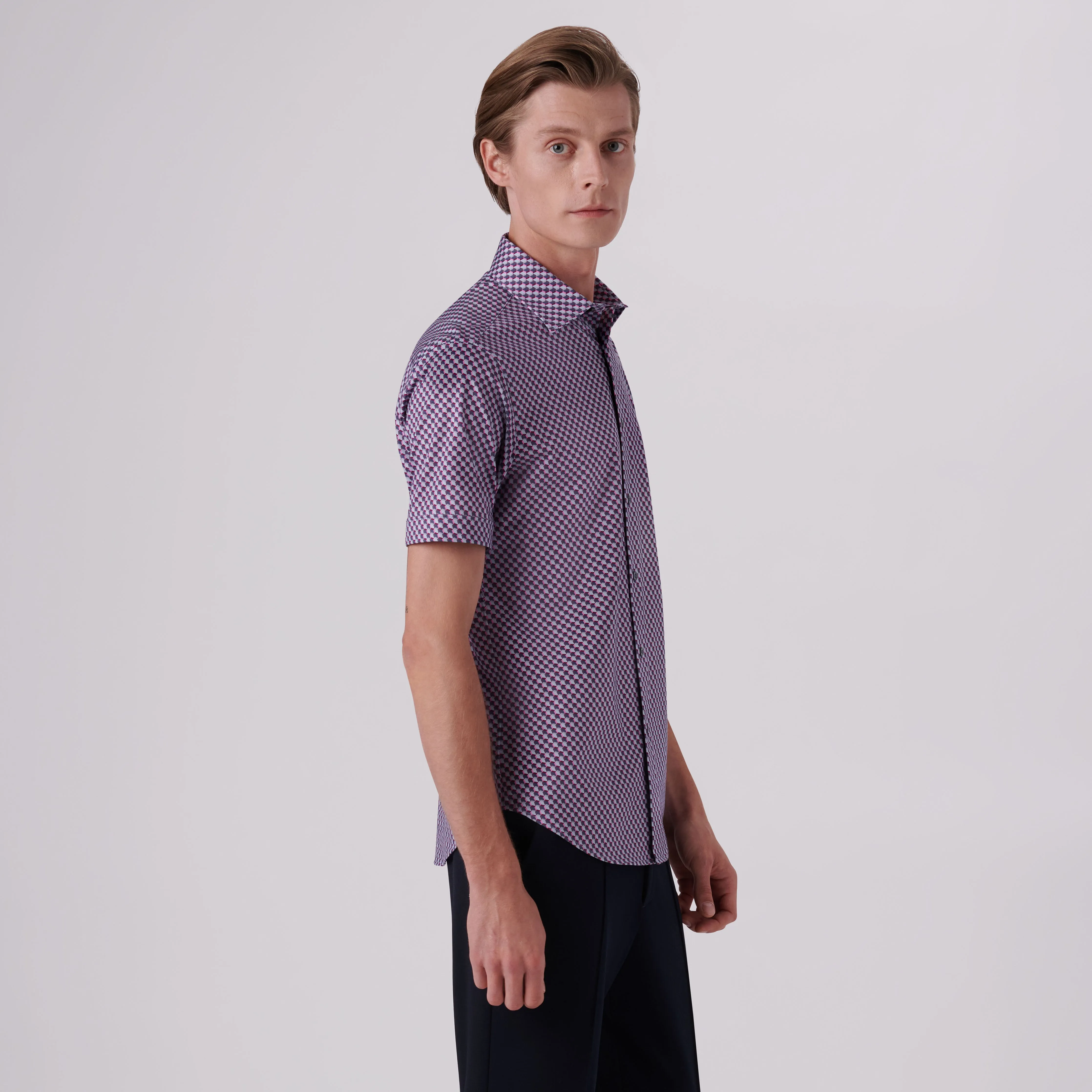 MILES Geometric Print OoohCotton Short Sleeve Shirt sold by Bugatchi product image thumbnail 3