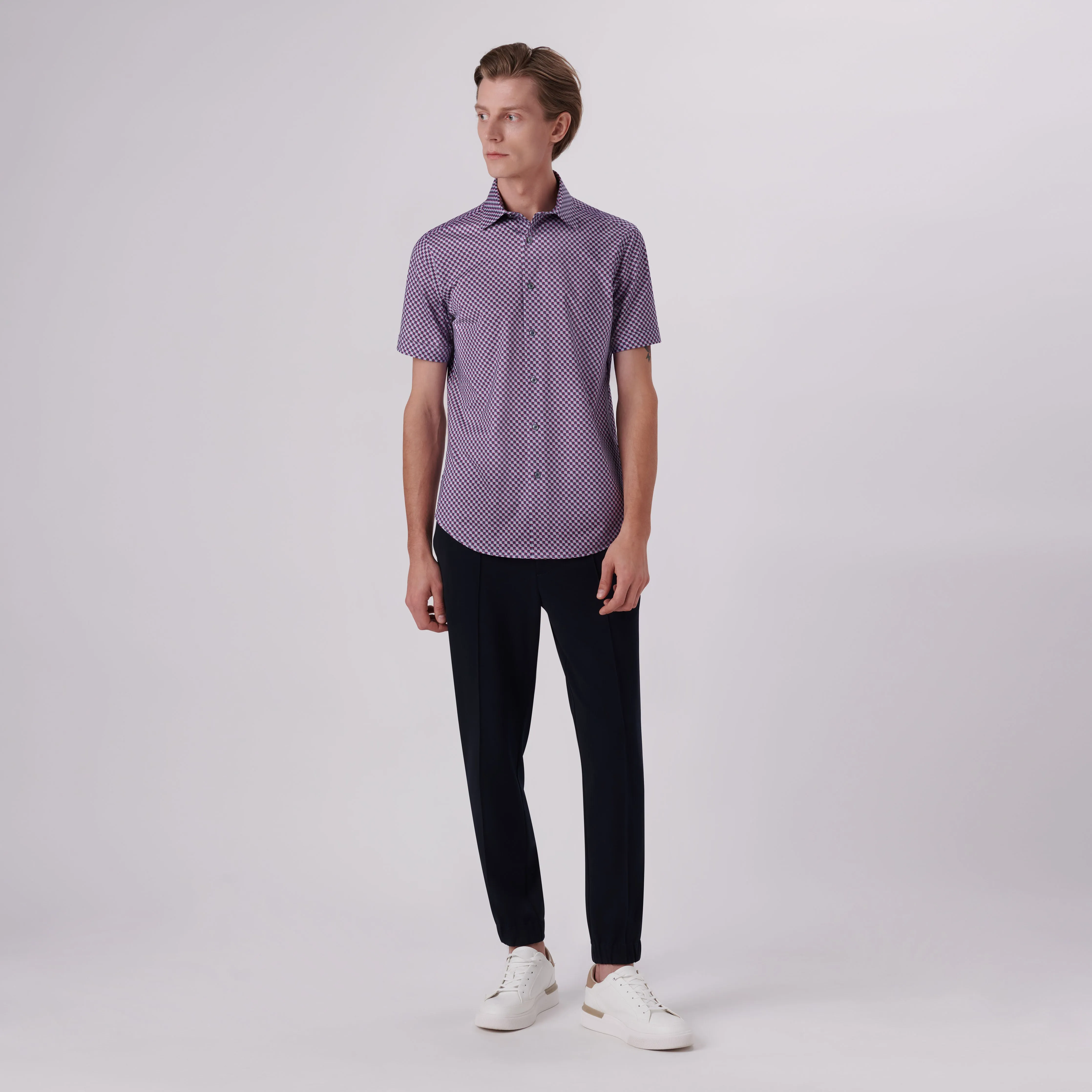 MILES Geometric Print OoohCotton Short Sleeve Shirt sold by Bugatchi product image thumbnail 5