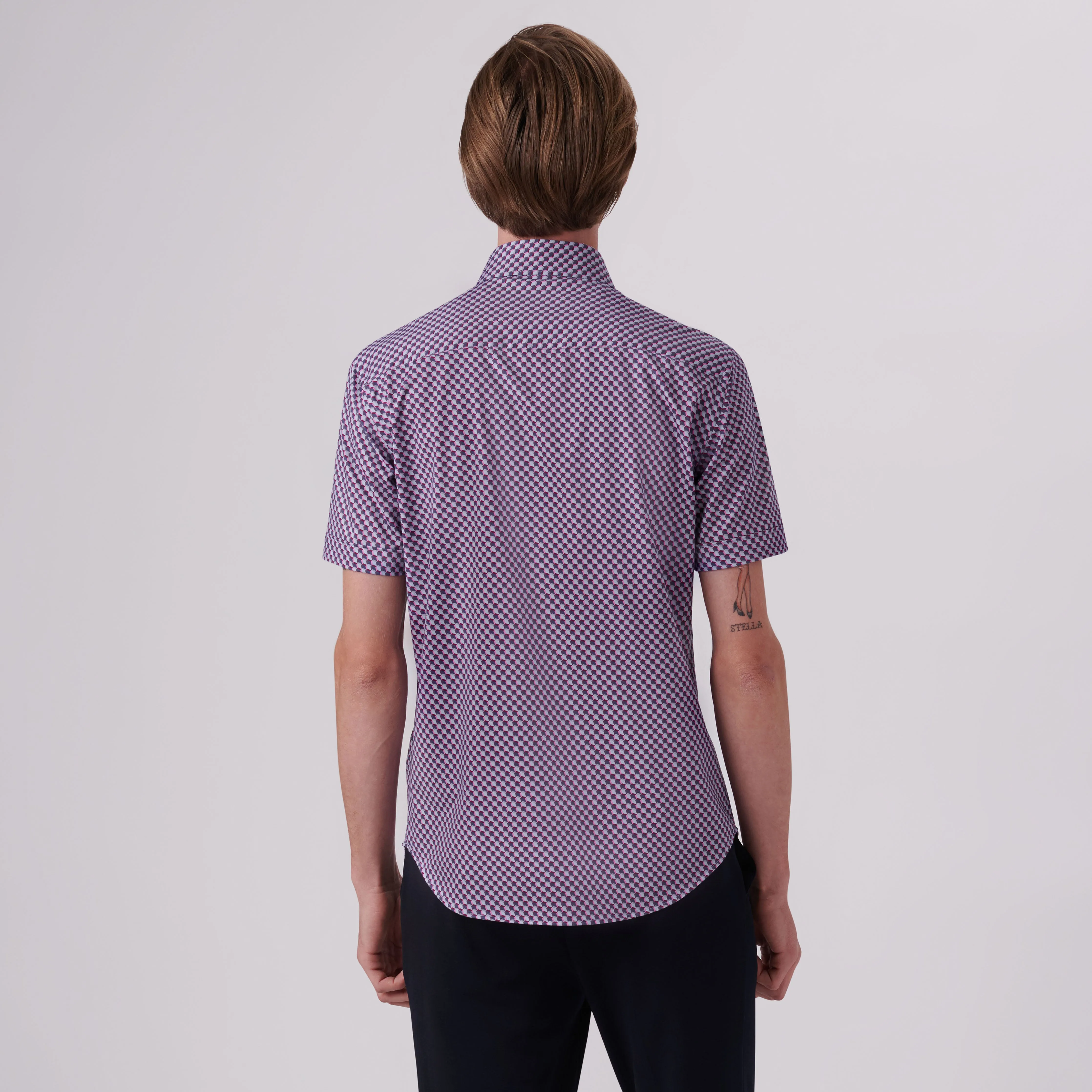 MILES Geometric Print OoohCotton Short Sleeve Shirt sold by Bugatchi product image thumbnail 4