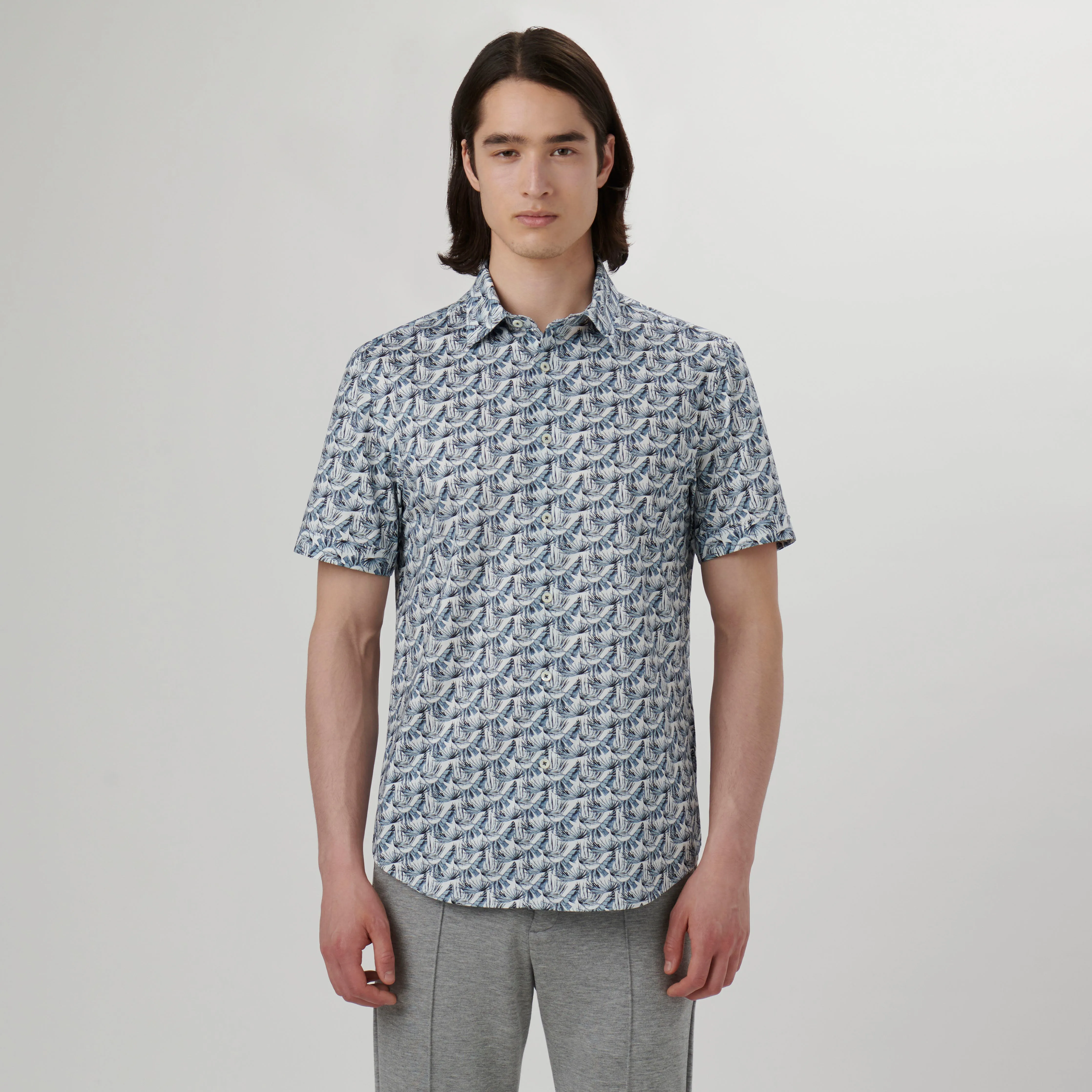 Miles Leaf Print OoohCotton Short Sleeve Shirt sold by Bugatchi product image thumbnail 2