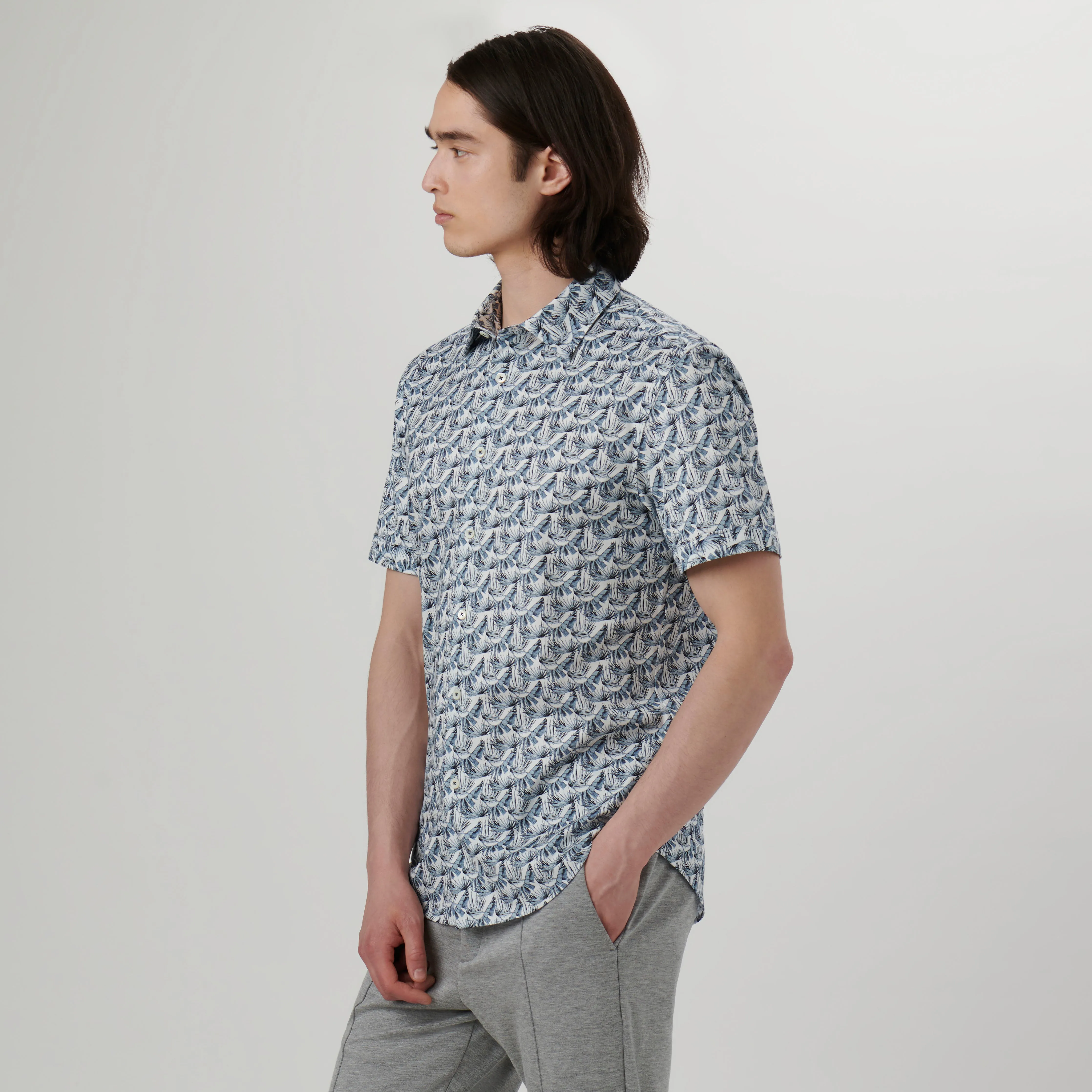Miles Leaf Print OoohCotton Short Sleeve Shirt sold by Bugatchi product image thumbnail 3