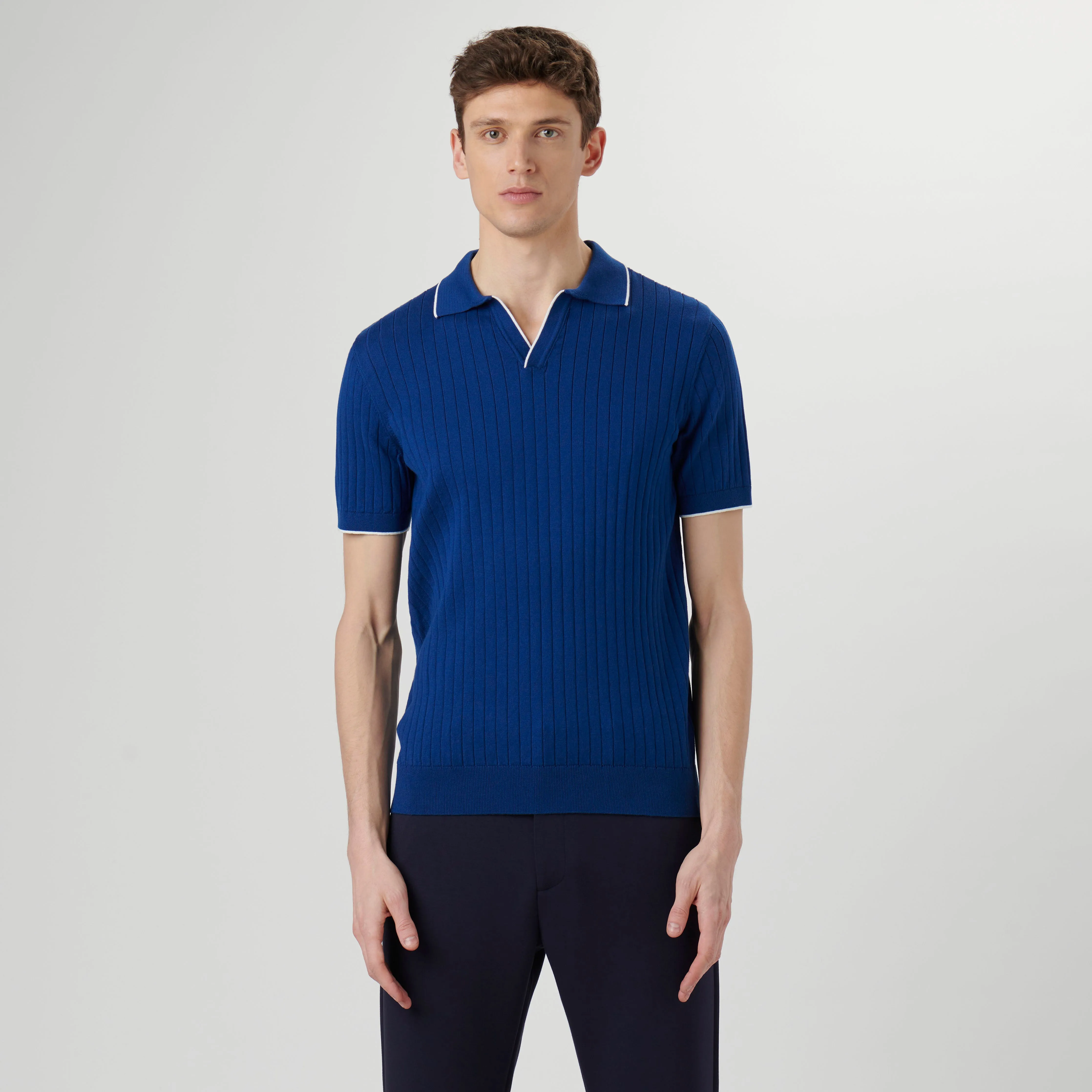Rib Knit Short Sleeve Johnny Collar Sweater sold by Bugatchi product image thumbnail 2