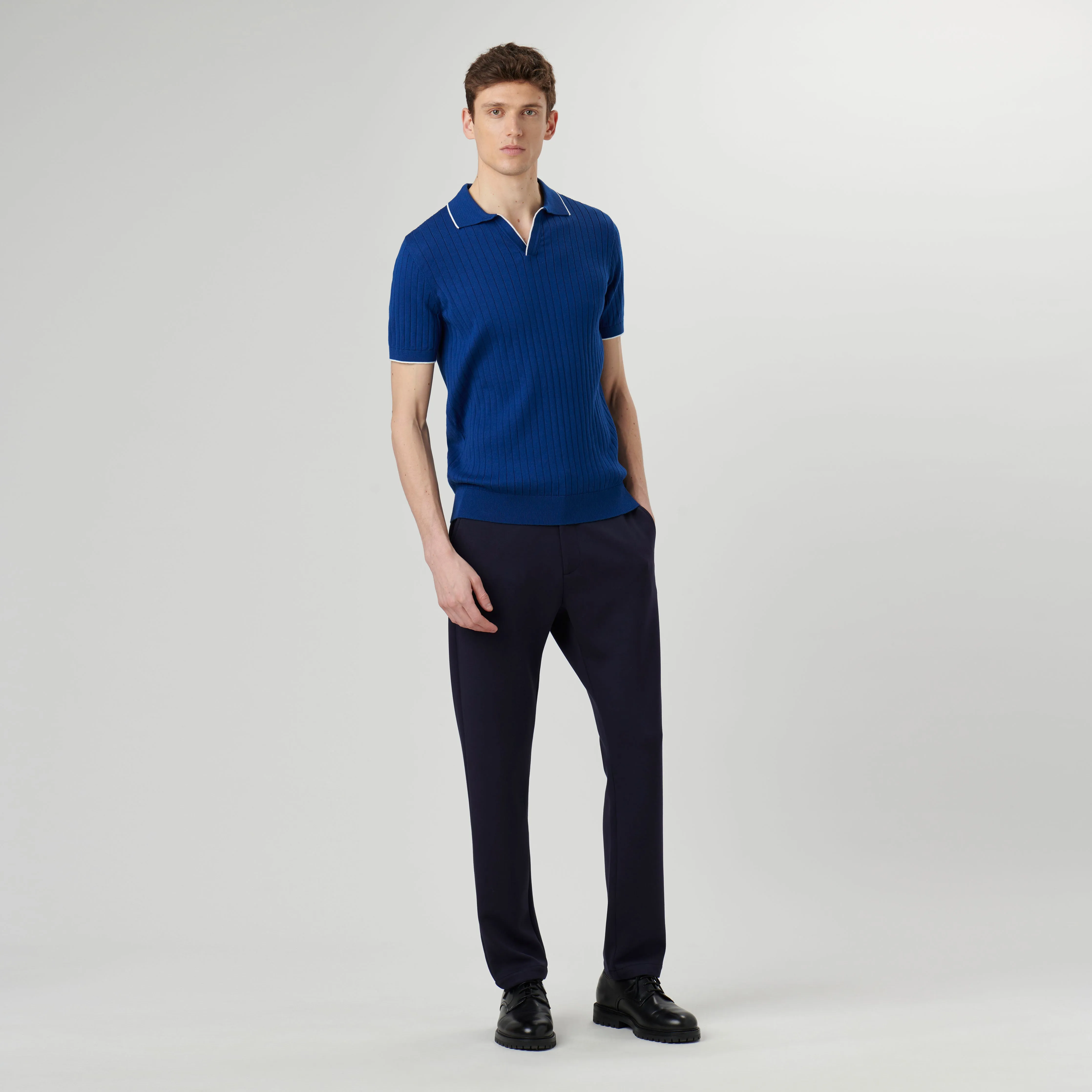 Rib Knit Short Sleeve Johnny Collar Sweater sold by Bugatchi product image thumbnail 5