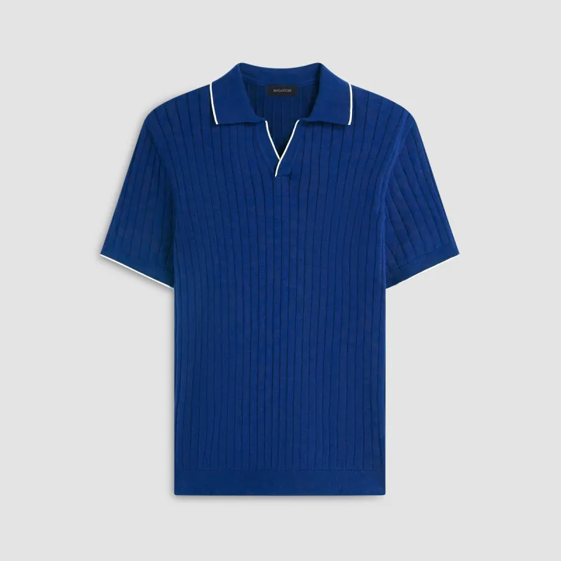 Rib Knit Short Sleeve Johnny Collar Sweater sold by Bugatchi