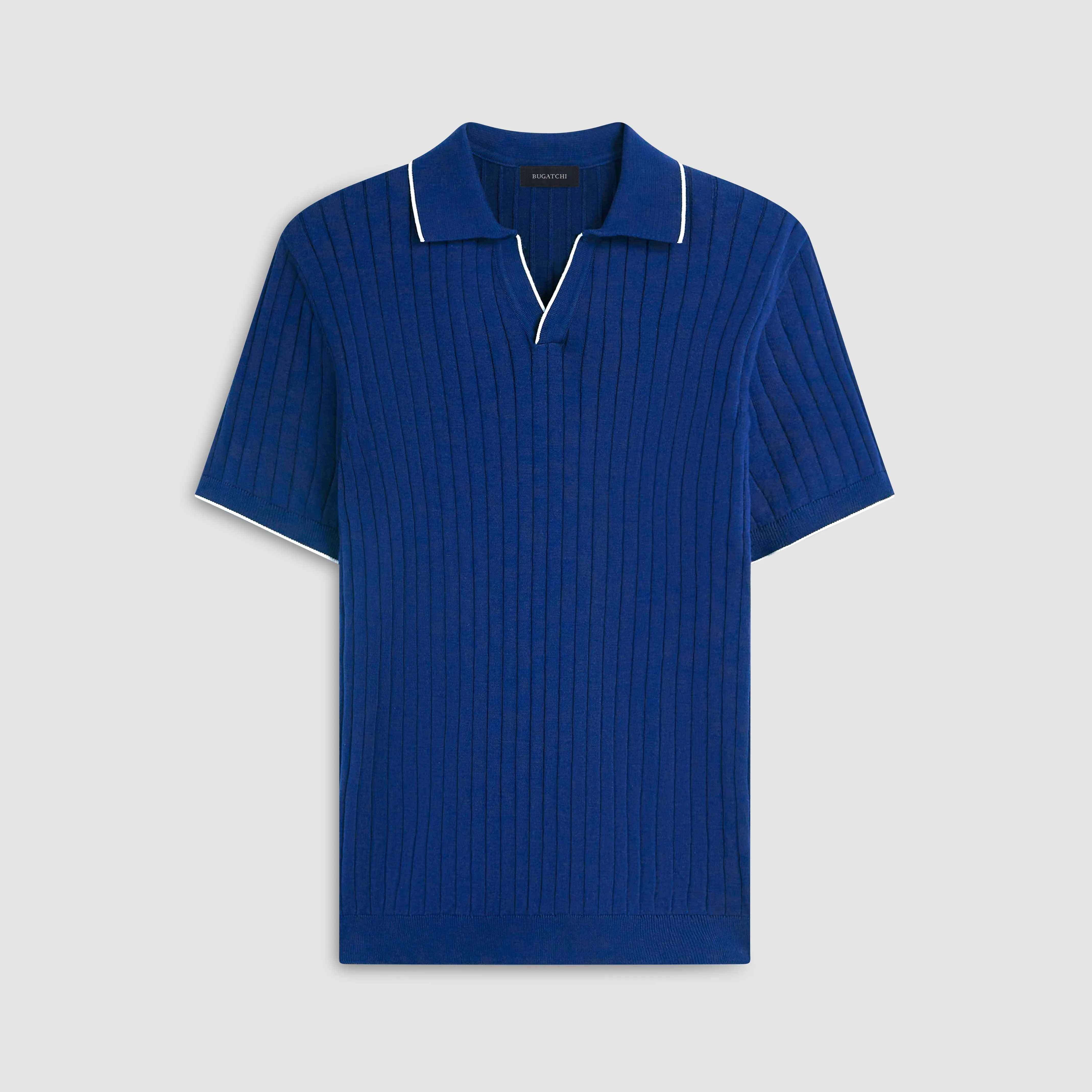 Rib Knit Short Sleeve Johnny Collar Sweater sold by Bugatchi