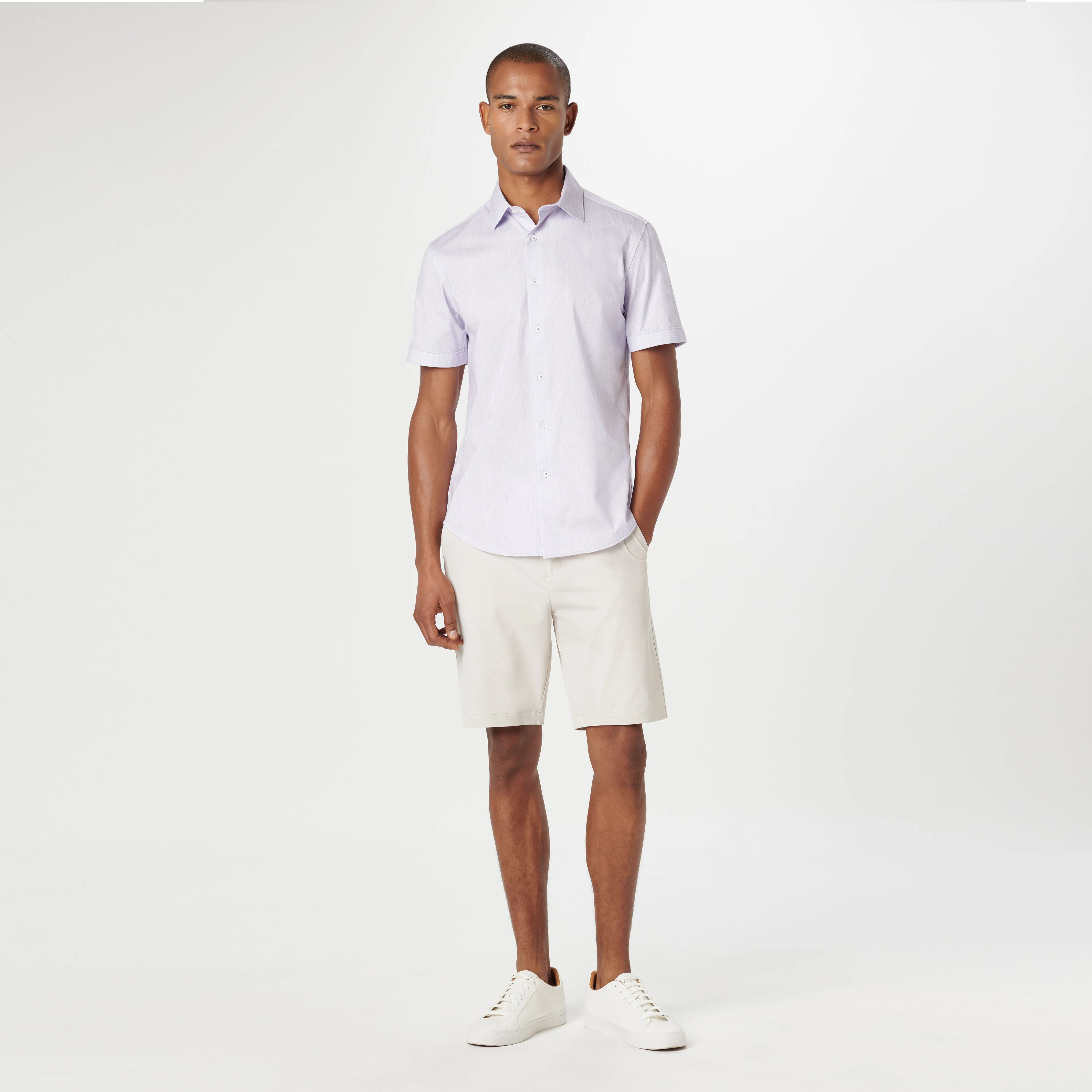 Miles Chambray Print OoohCotton Short Sleeve Shirt sold by Bugatchi product image thumbnail 5