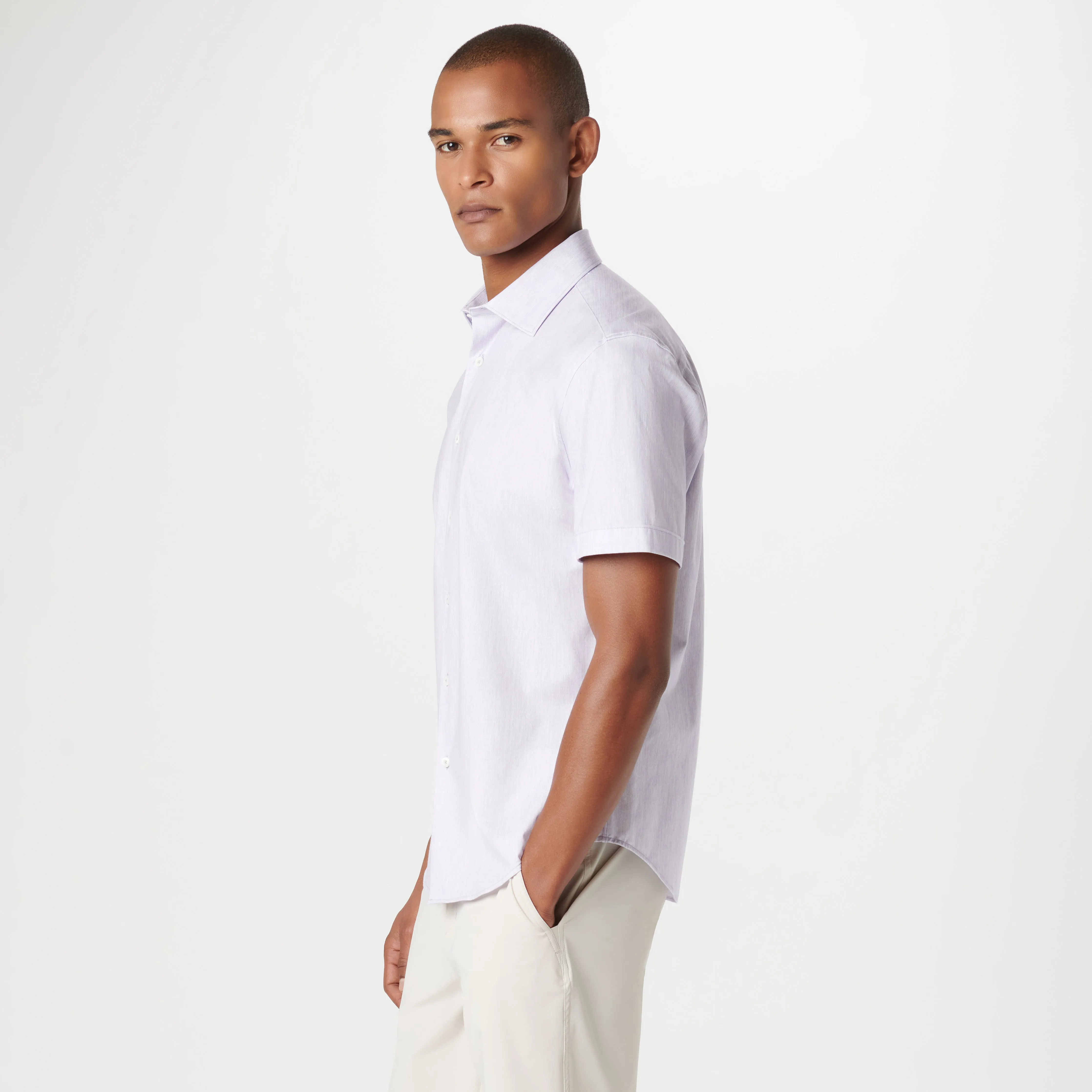 Miles Chambray Print OoohCotton Short Sleeve Shirt sold by Bugatchi product image thumbnail 3