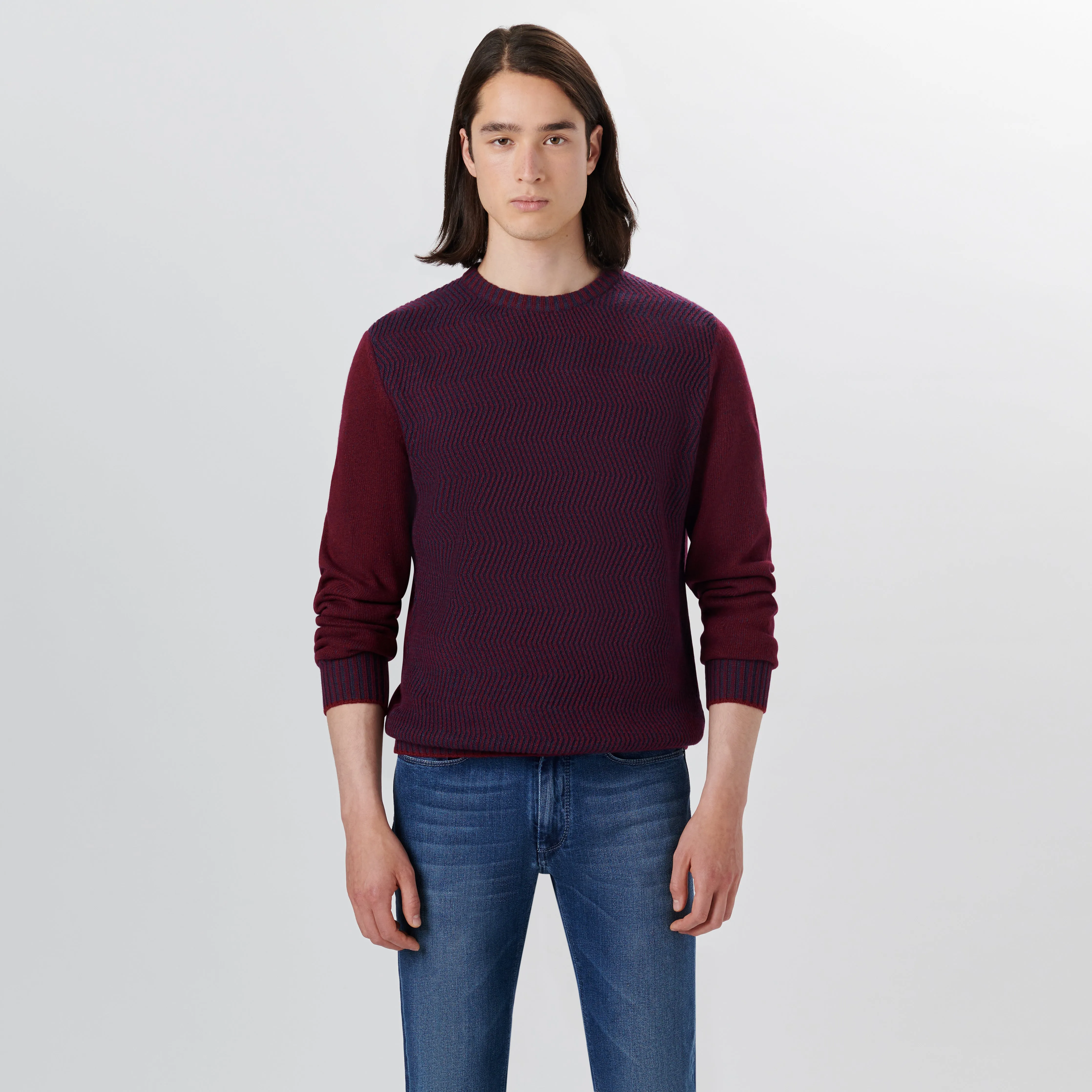 Crew Neck Herringbone Jacquard Sweater sold by Bugatchi product image thumbnail 2