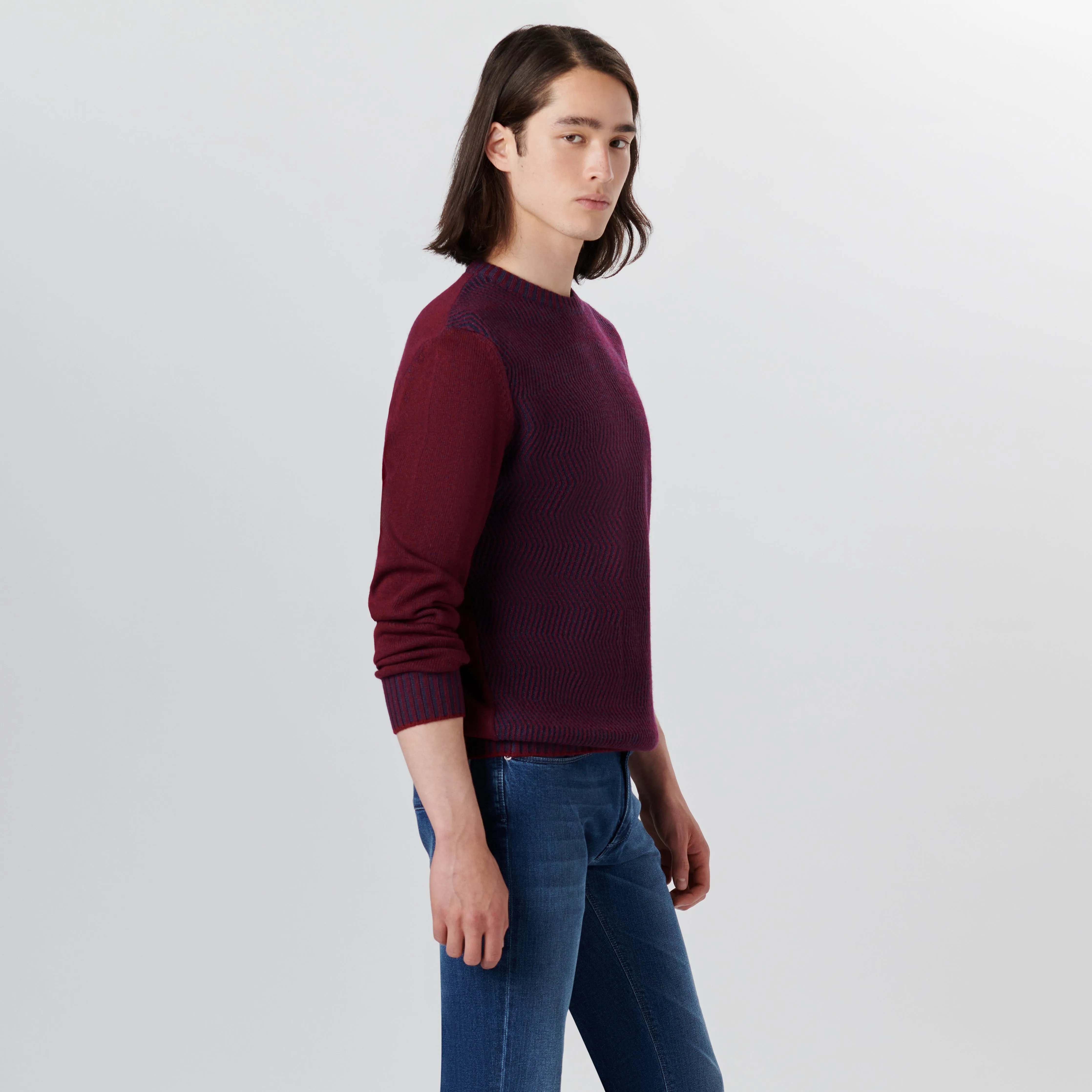 Crew Neck Herringbone Jacquard Sweater sold by Bugatchi product image thumbnail 3