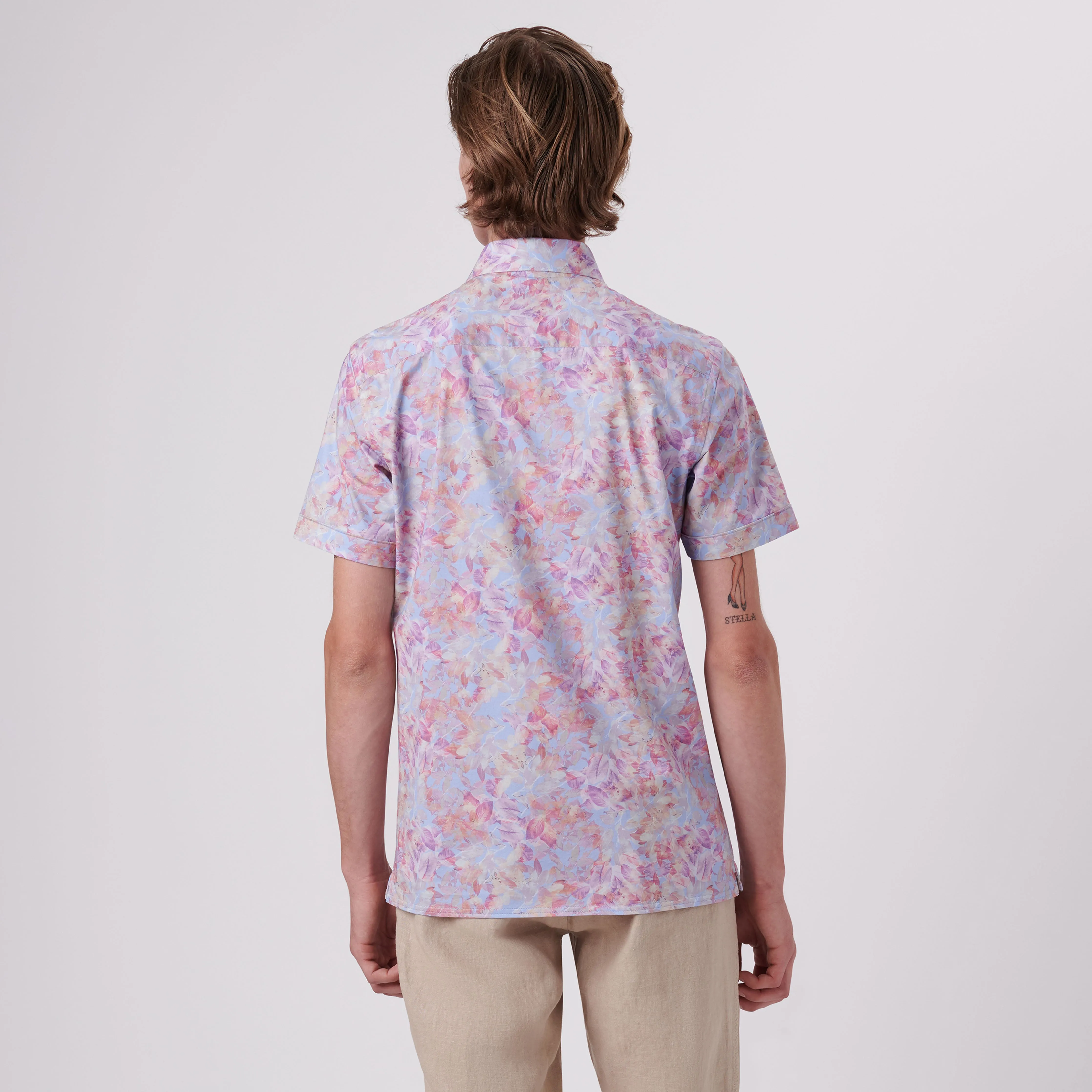 Milo Aquarelle Leaf Print OoohCotton Short Sleeve Shirt sold by Bugatchi product image thumbnail 4