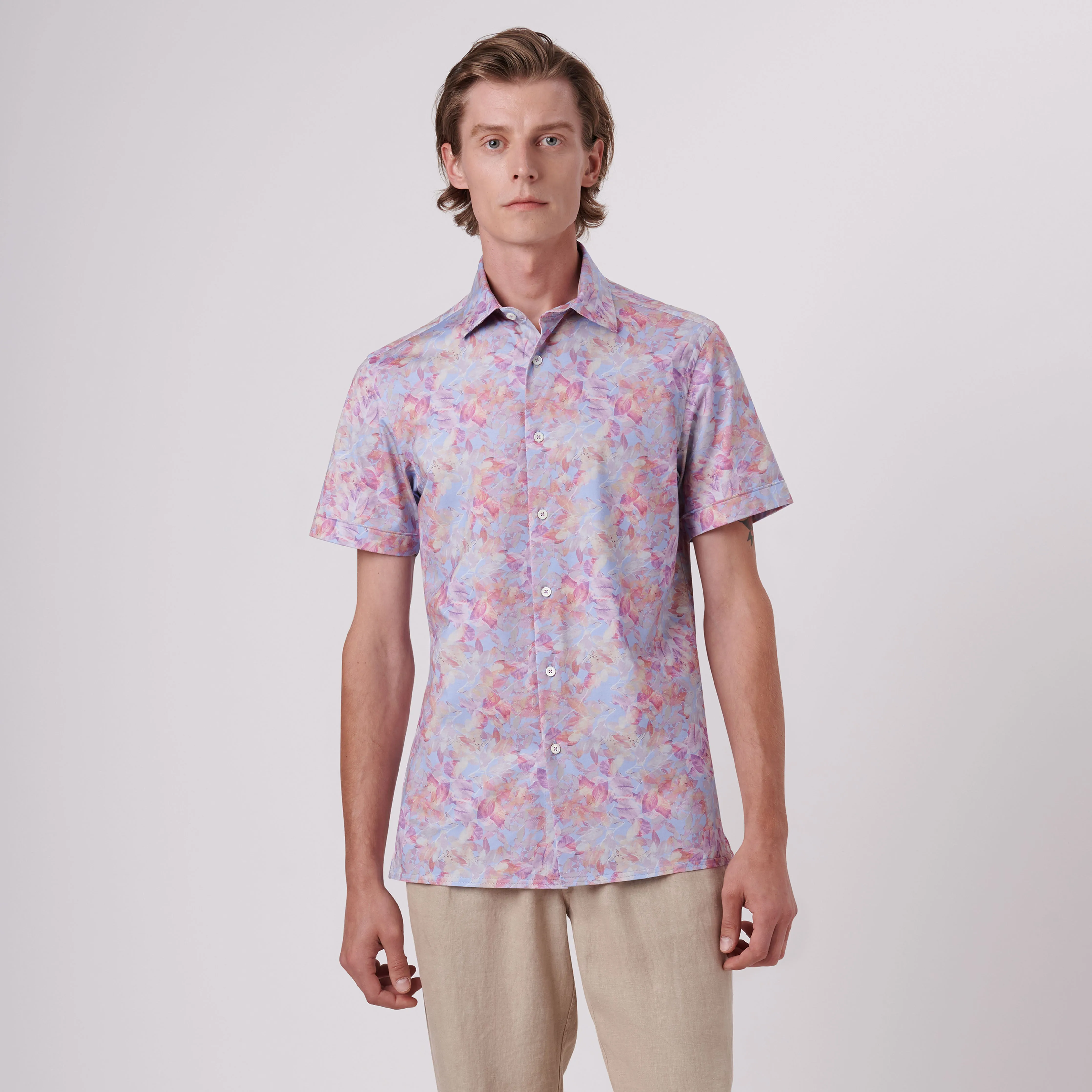 Milo Aquarelle Leaf Print OoohCotton Short Sleeve Shirt sold by Bugatchi product image thumbnail 2