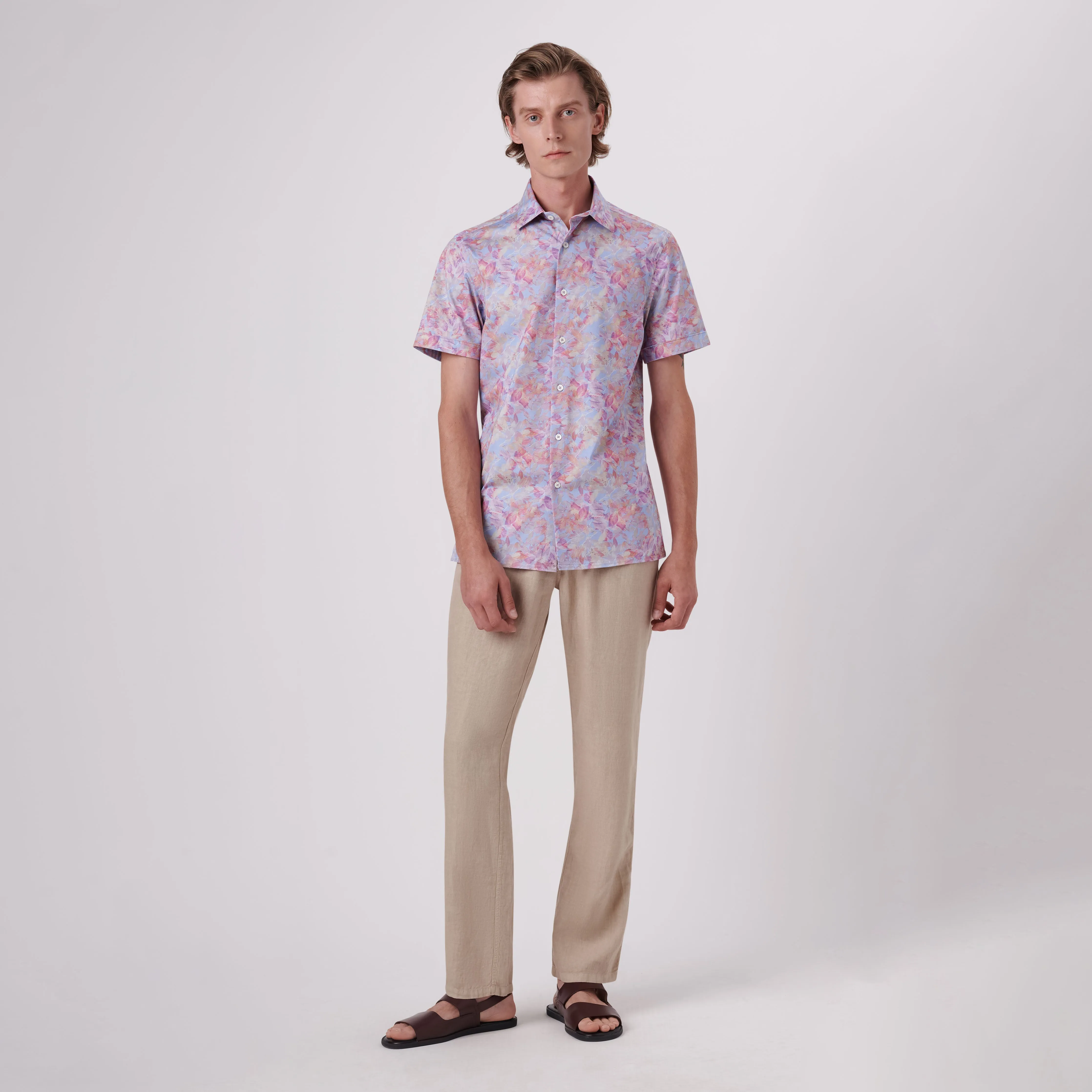 Milo Aquarelle Leaf Print OoohCotton Short Sleeve Shirt sold by Bugatchi product image thumbnail 5