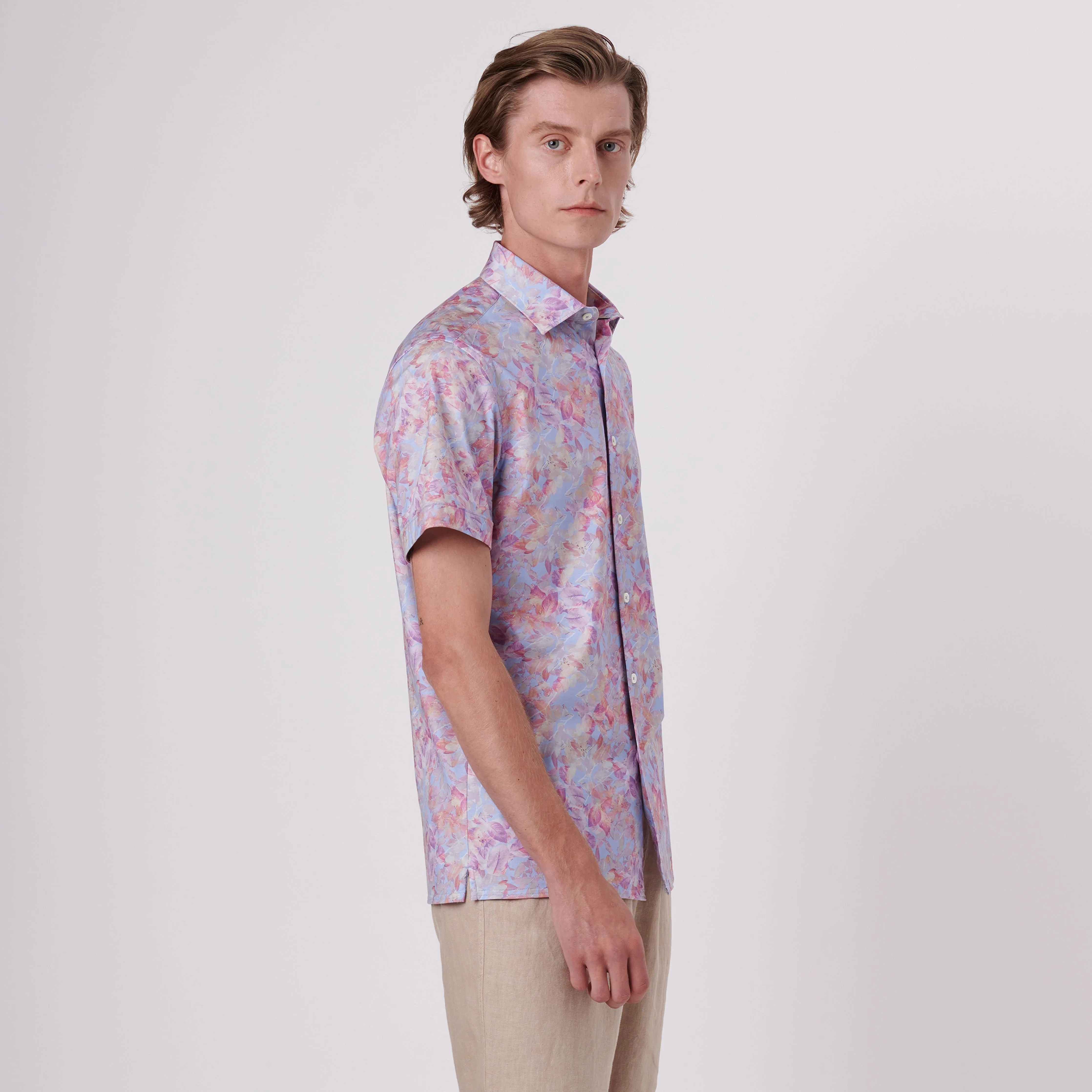 Milo Aquarelle Leaf Print OoohCotton Short Sleeve Shirt sold by Bugatchi product image thumbnail 3