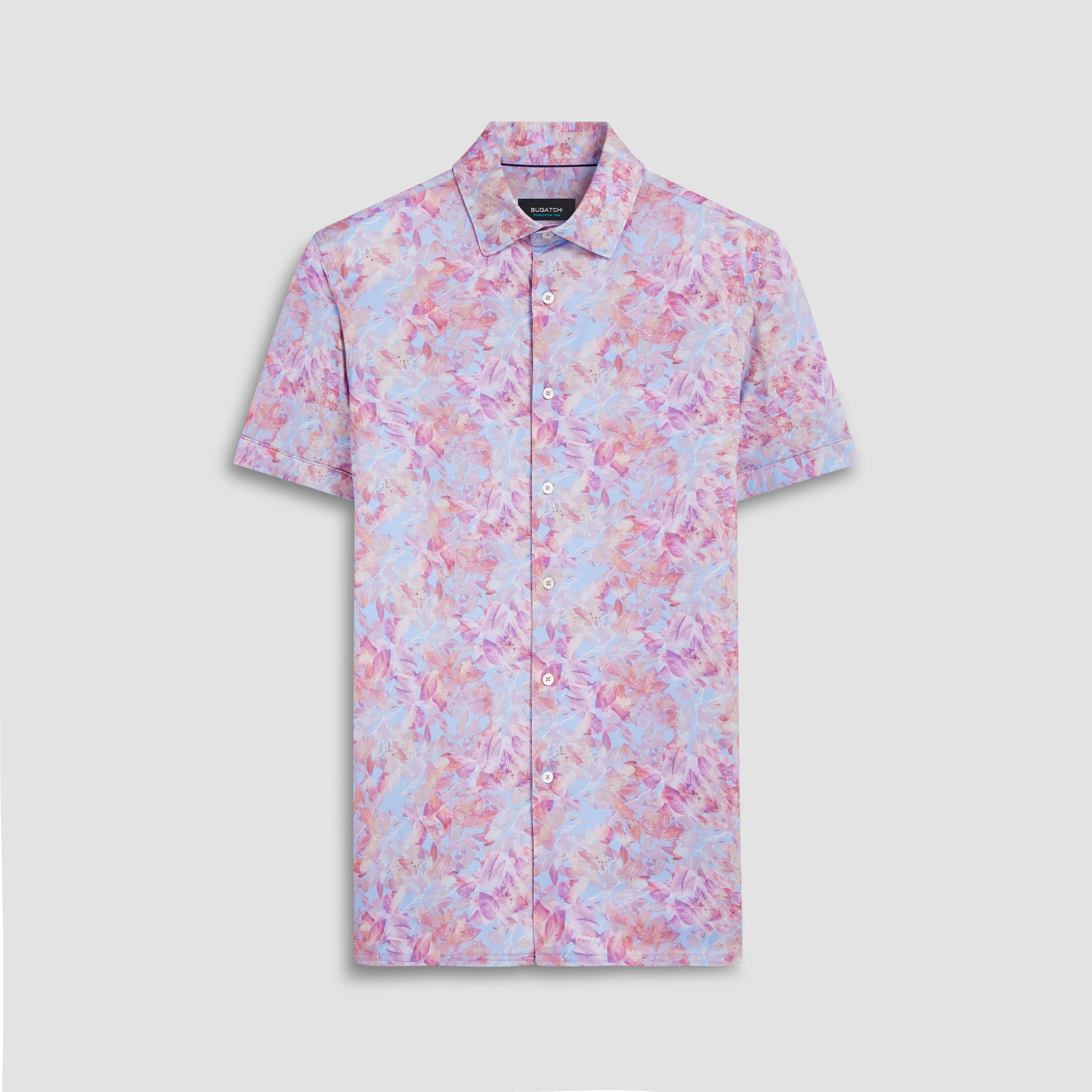 Milo Aquarelle Leaf Print OoohCotton Short Sleeve Shirt sold by Bugatchi