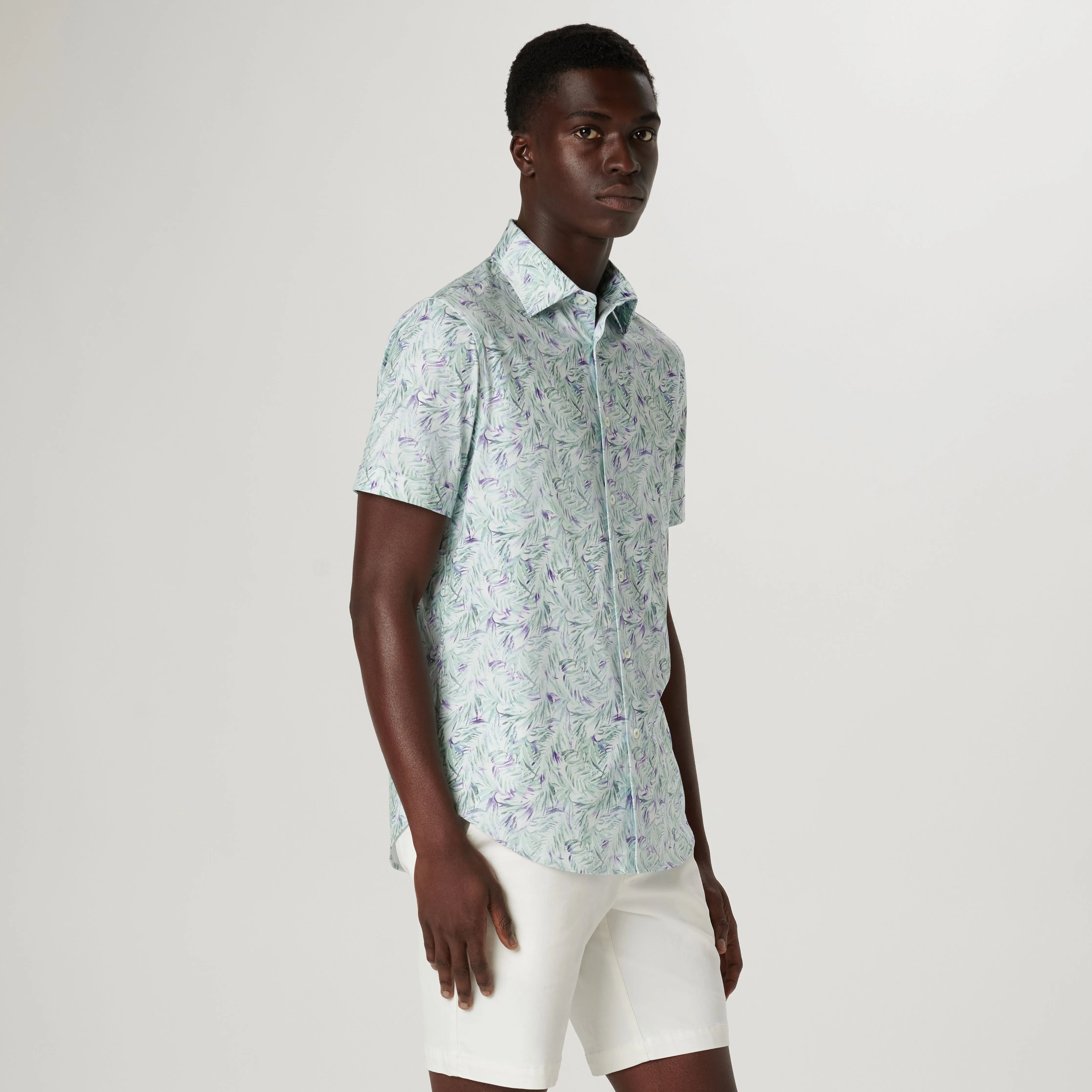 Miles Leaf Print OoohCotton Short Sleeve Shirt sold by Bugatchi product image thumbnail 3