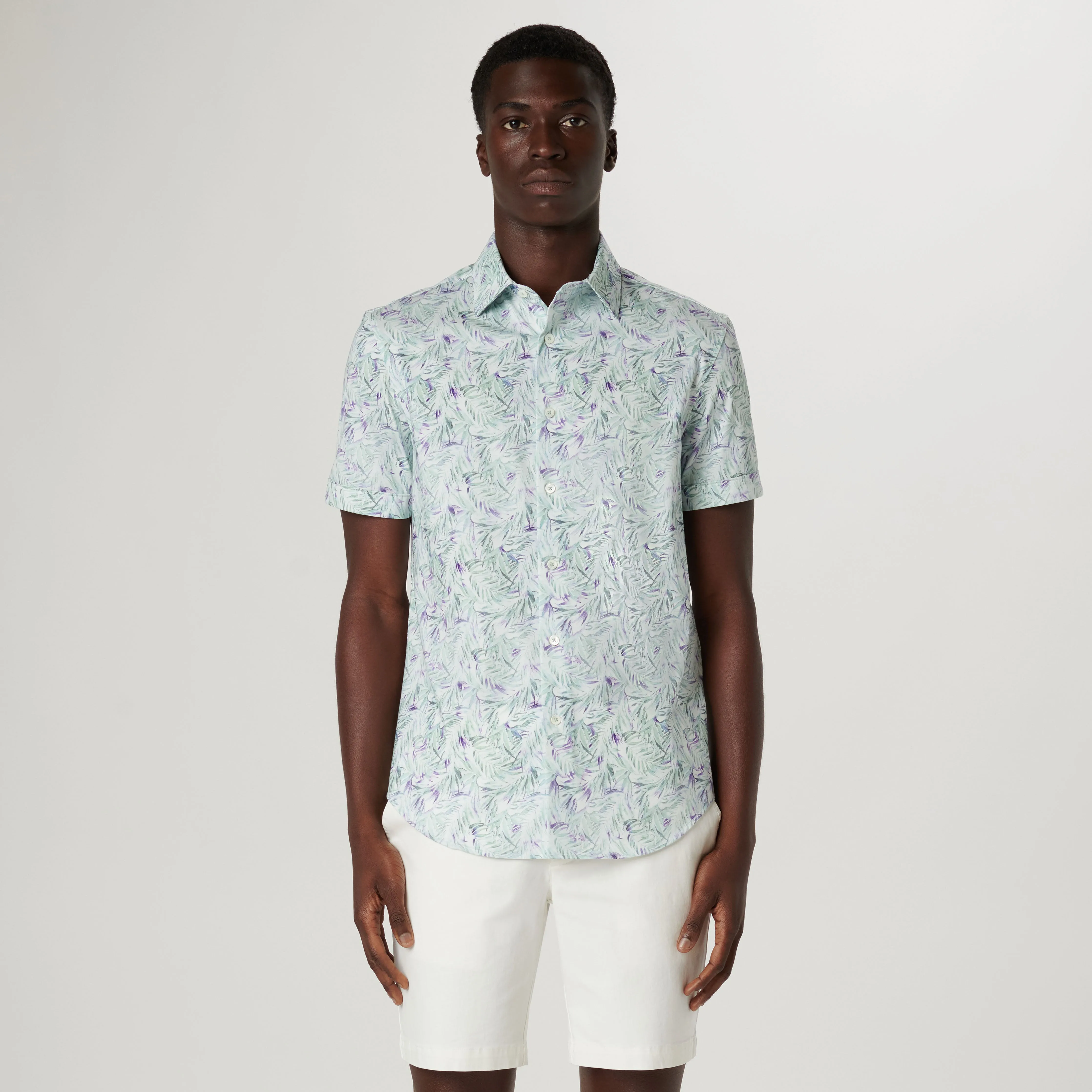 Miles Leaf Print OoohCotton Short Sleeve Shirt sold by Bugatchi product image thumbnail 2
