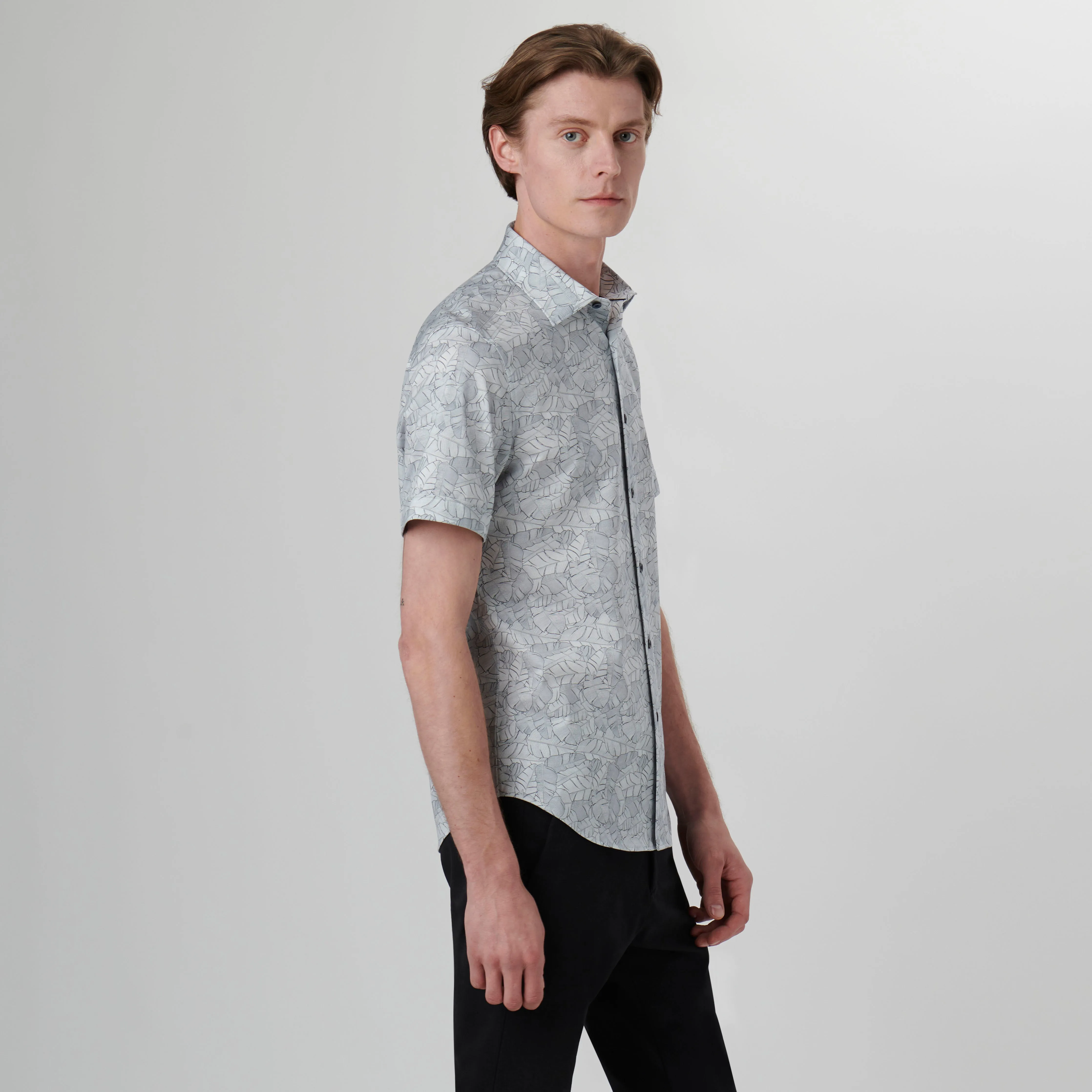 Miles Leaf Print OoohCotton Short Sleeve Shirt sold by Bugatchi product image thumbnail 3