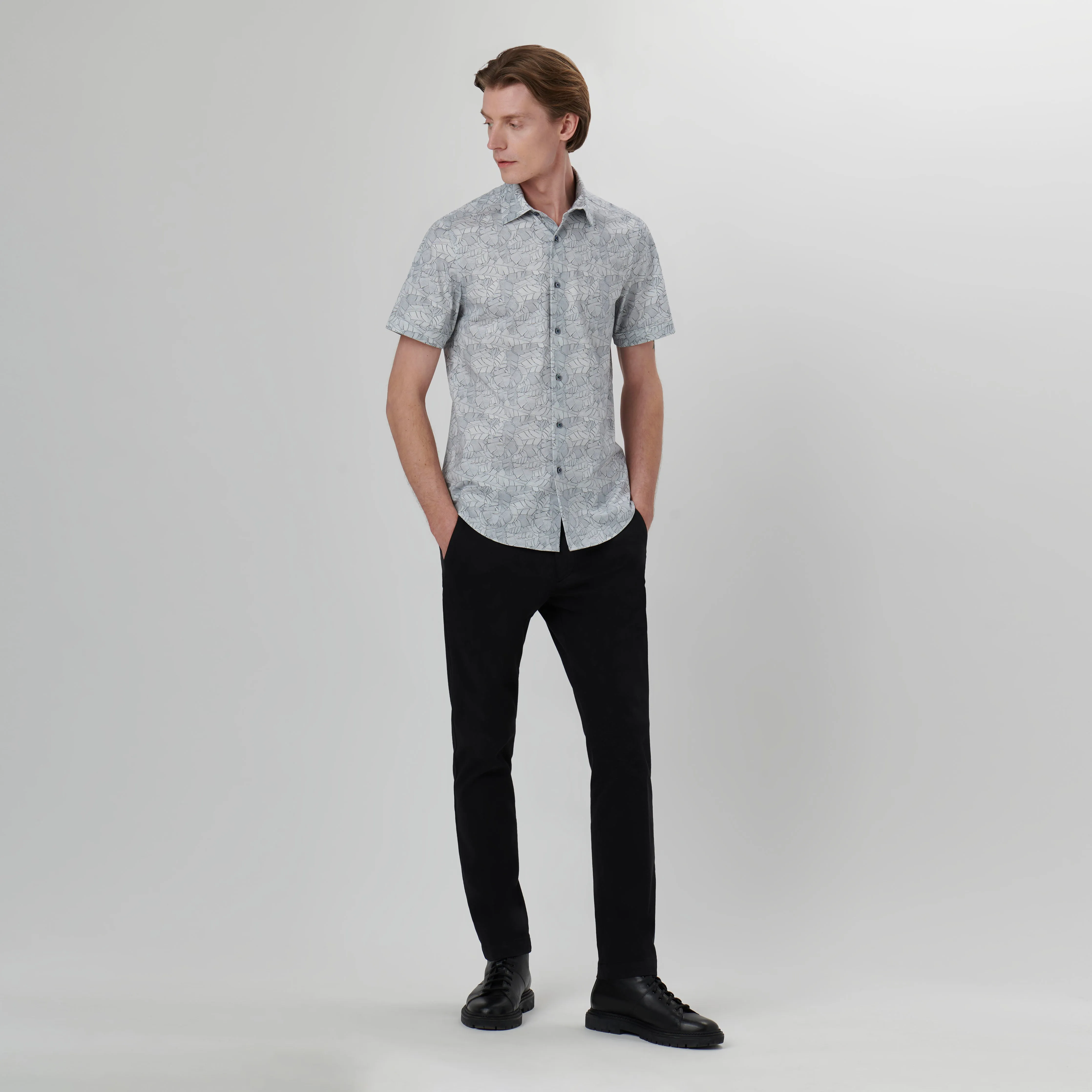 Miles Leaf Print OoohCotton Short Sleeve Shirt sold by Bugatchi product image thumbnail 5