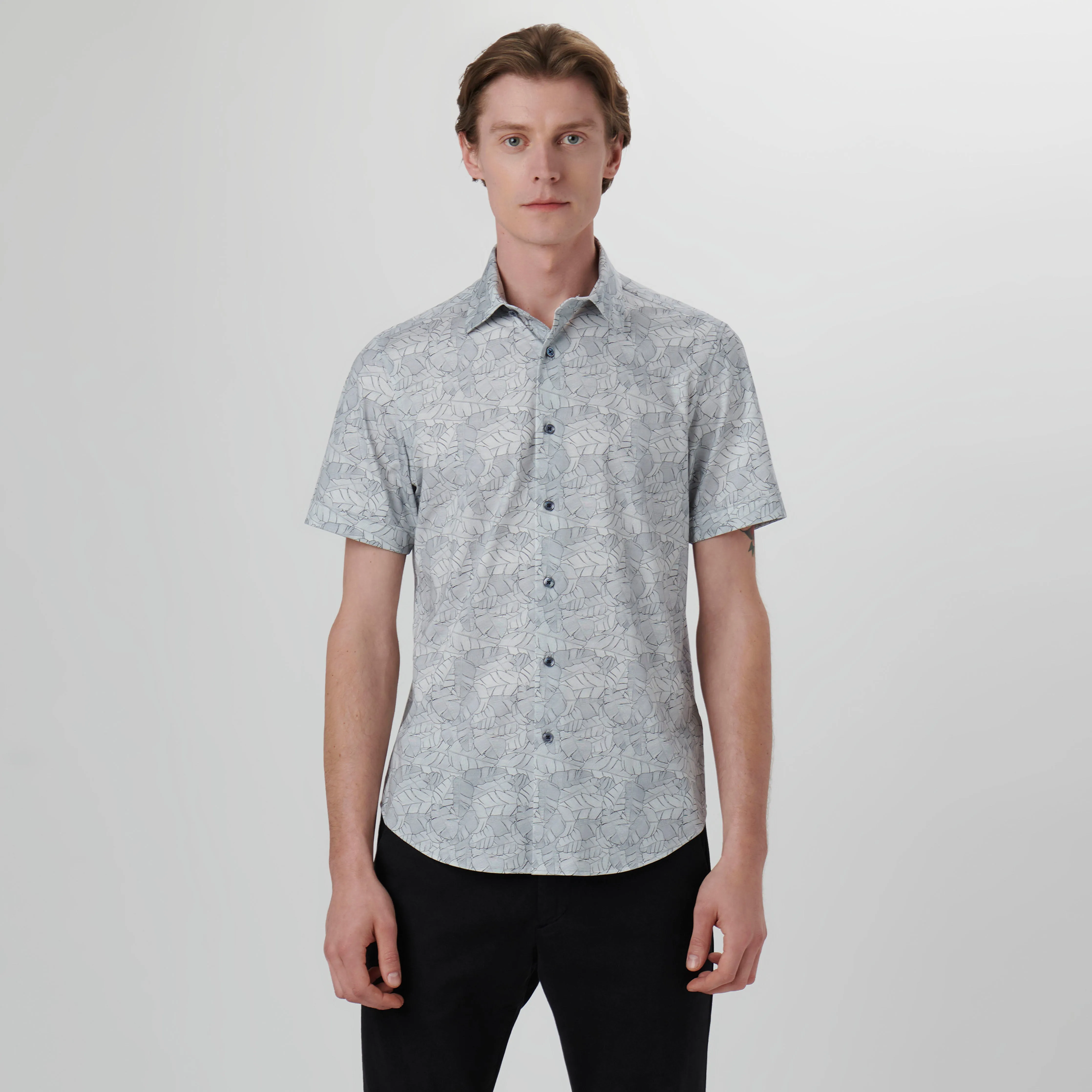 Miles Leaf Print OoohCotton Short Sleeve Shirt sold by Bugatchi product image thumbnail 2