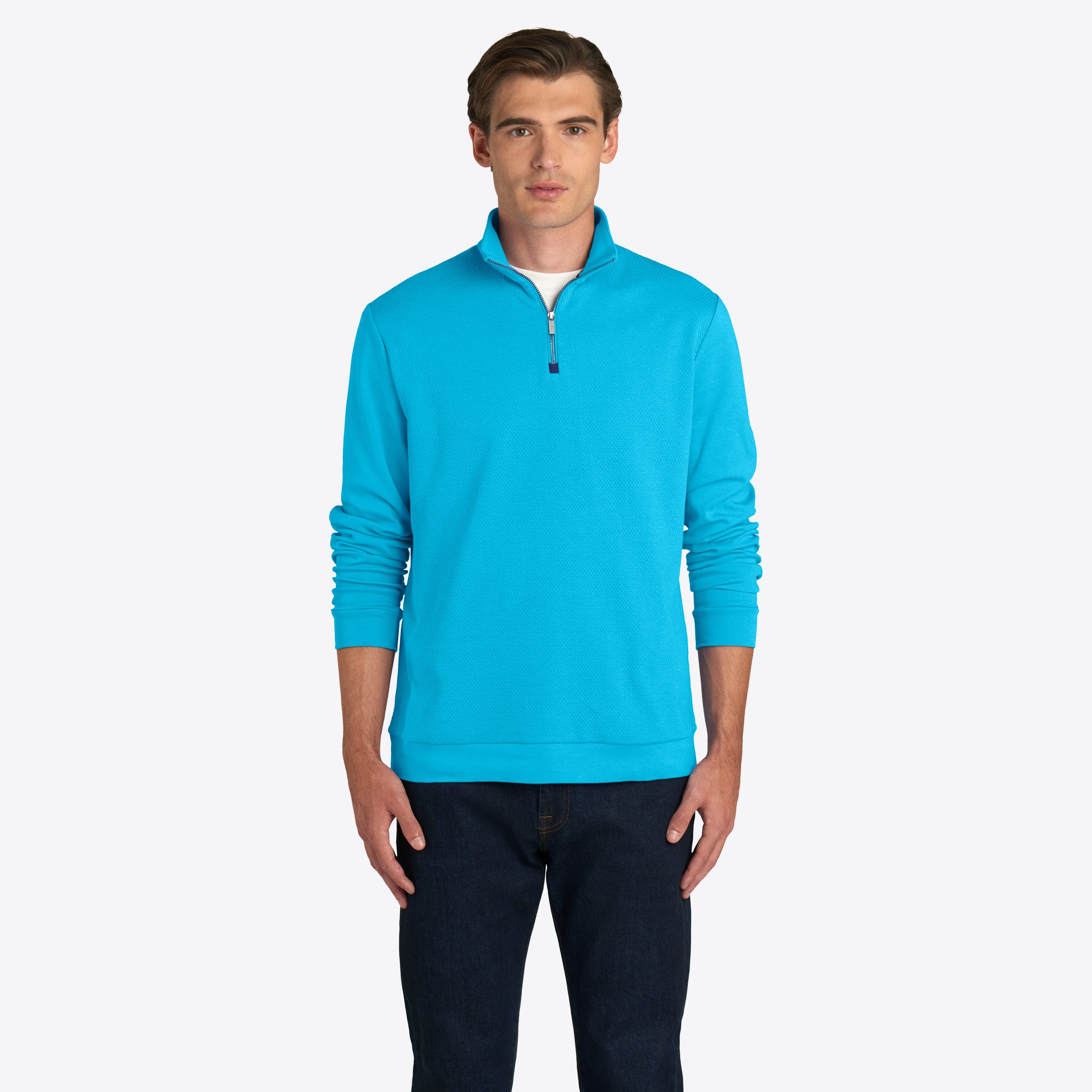 Solid Mesh Effect Quarter Zip Mock Neck Pullover sold by Bugatchi product image thumbnail 2