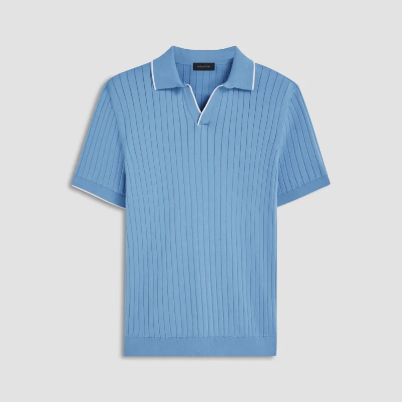 Rib Knit Short Sleeve Johnny Collar Sweater sold by Bugatchi