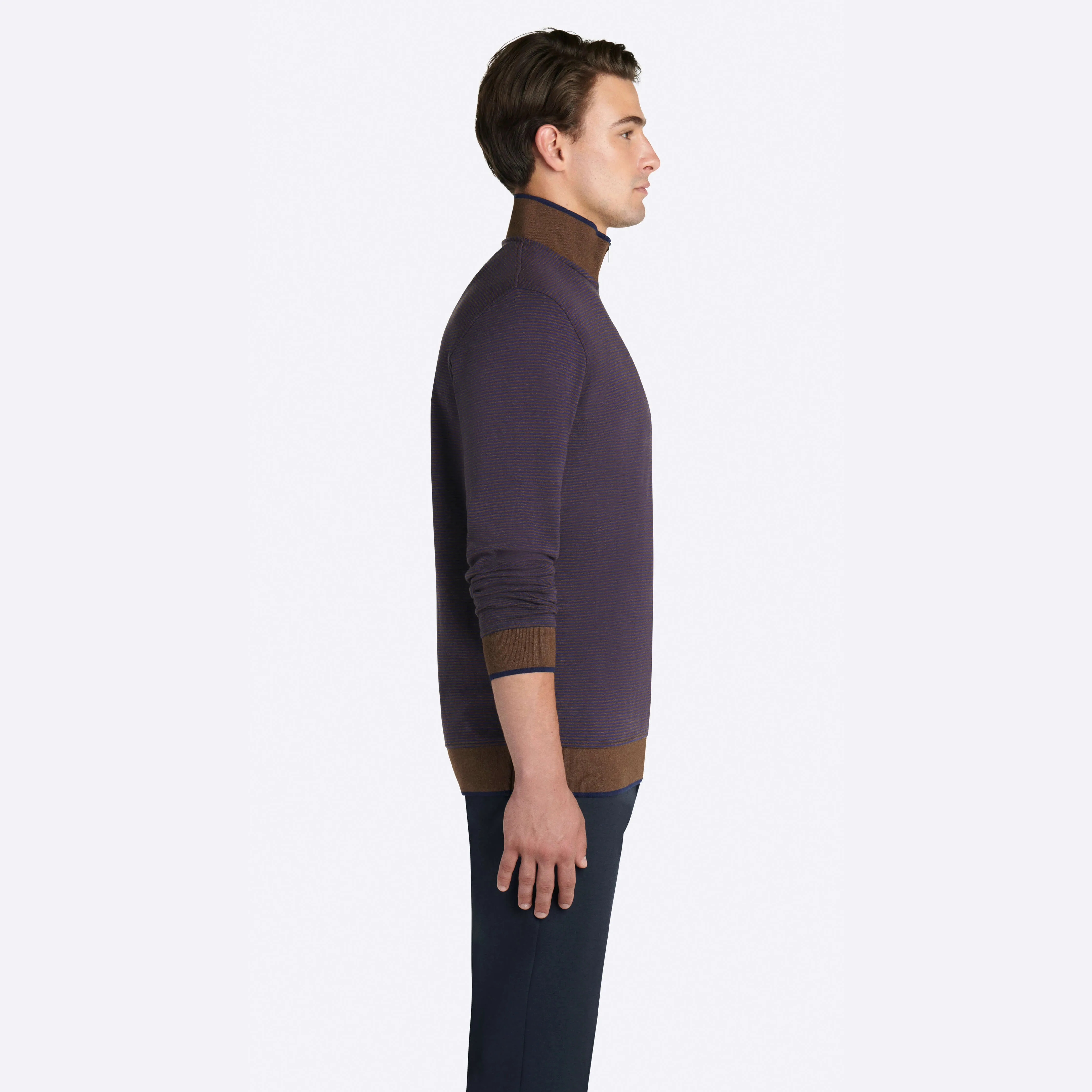 Striped Quarter Zip Mock Neck Pullover sold by Bugatchi product image thumbnail 4