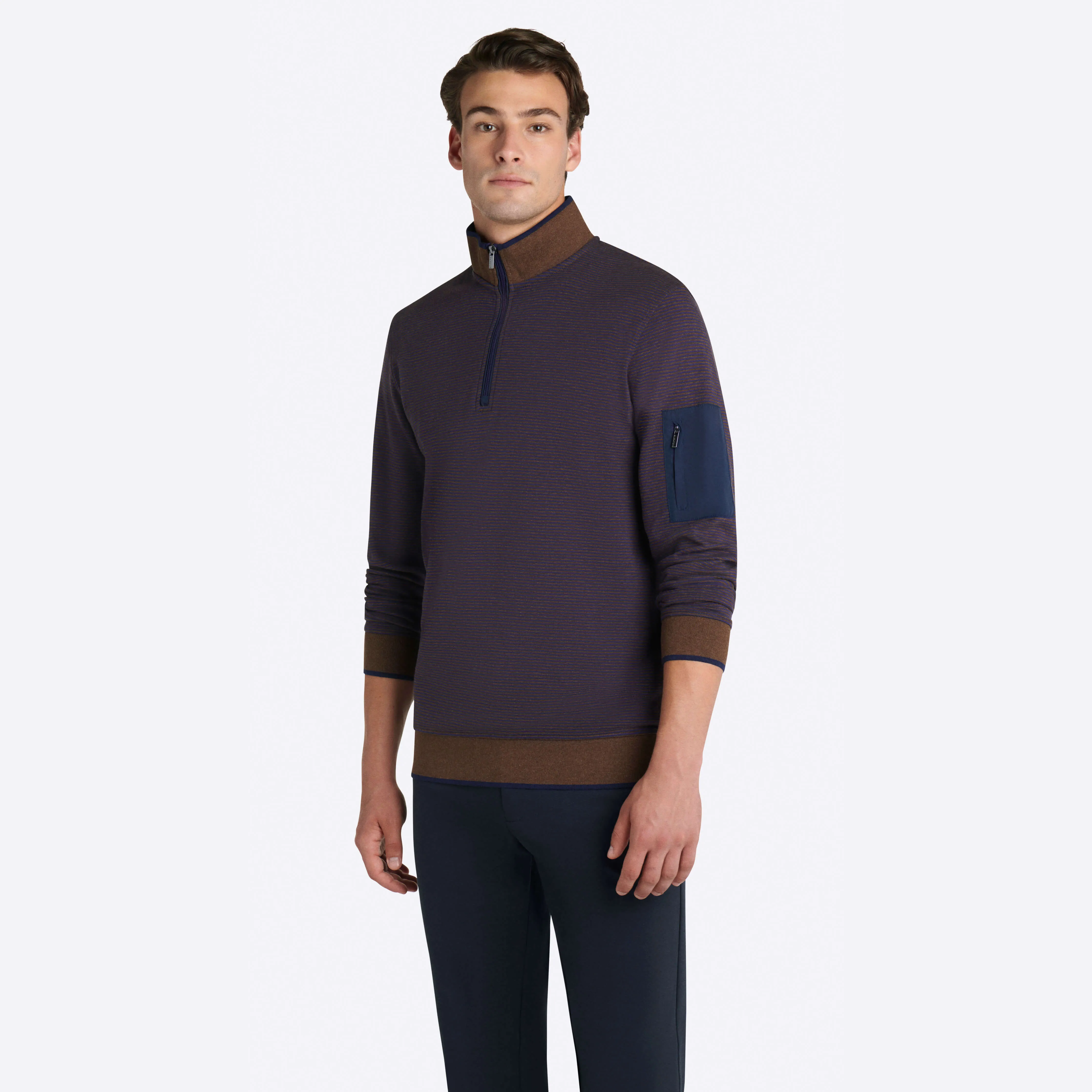 Striped Quarter Zip Mock Neck Pullover sold by Bugatchi product image thumbnail 3