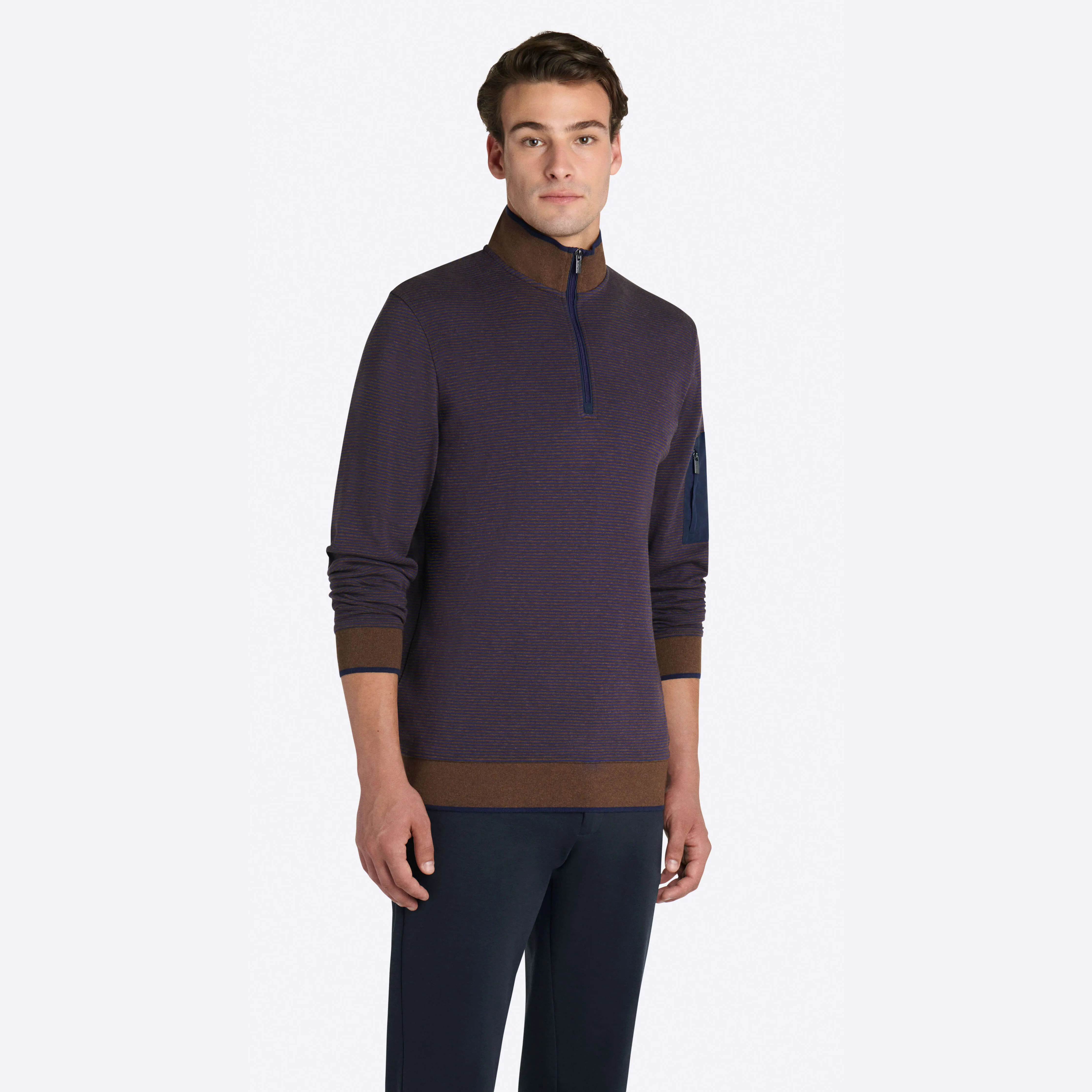 Striped Quarter Zip Mock Neck Pullover sold by Bugatchi product image thumbnail 2