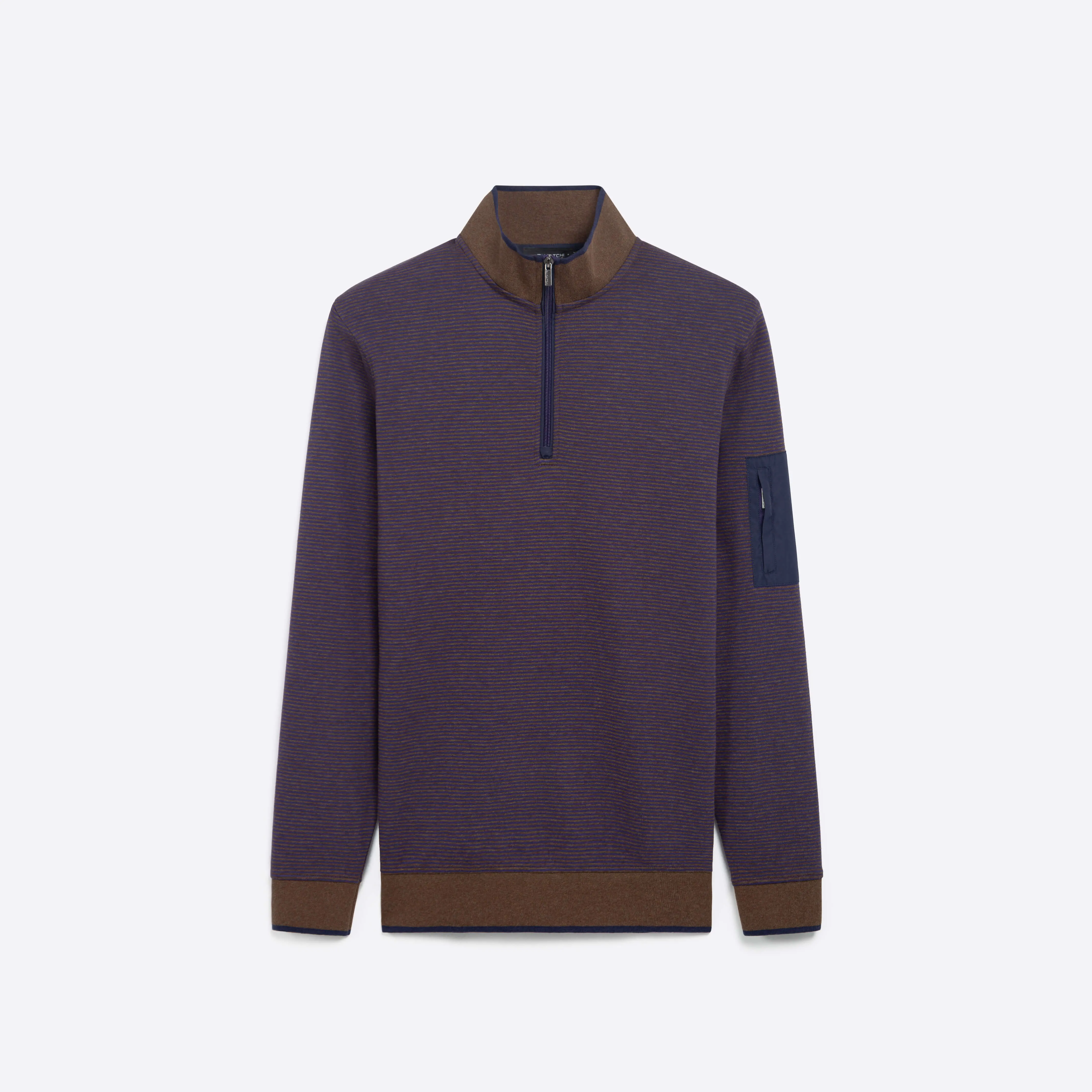 Striped Quarter Zip Mock Neck Pullover sold by Bugatchi