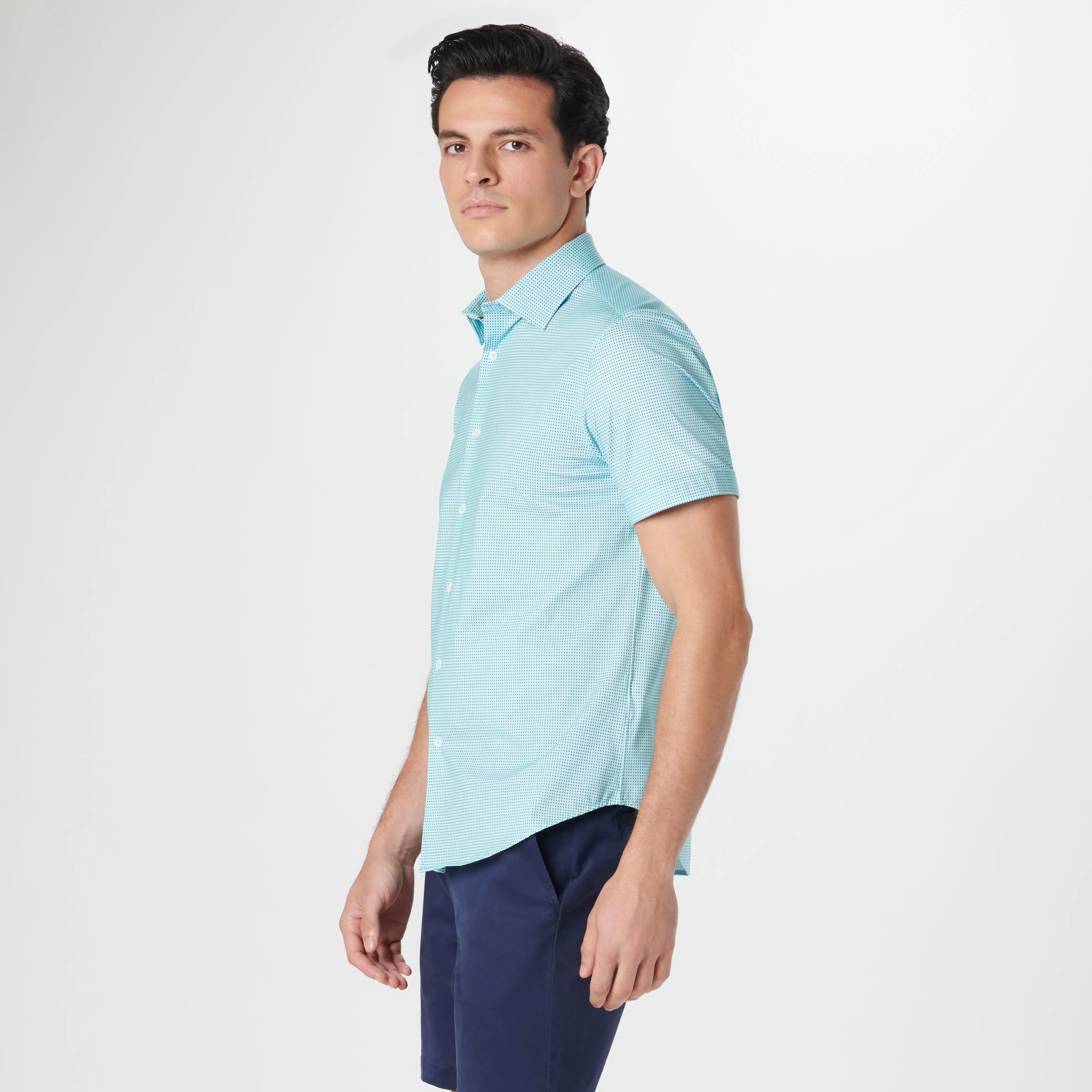 Miles Pin Dot OoohCotton Short Sleeve Shirt sold by Bugatchi product image thumbnail 3