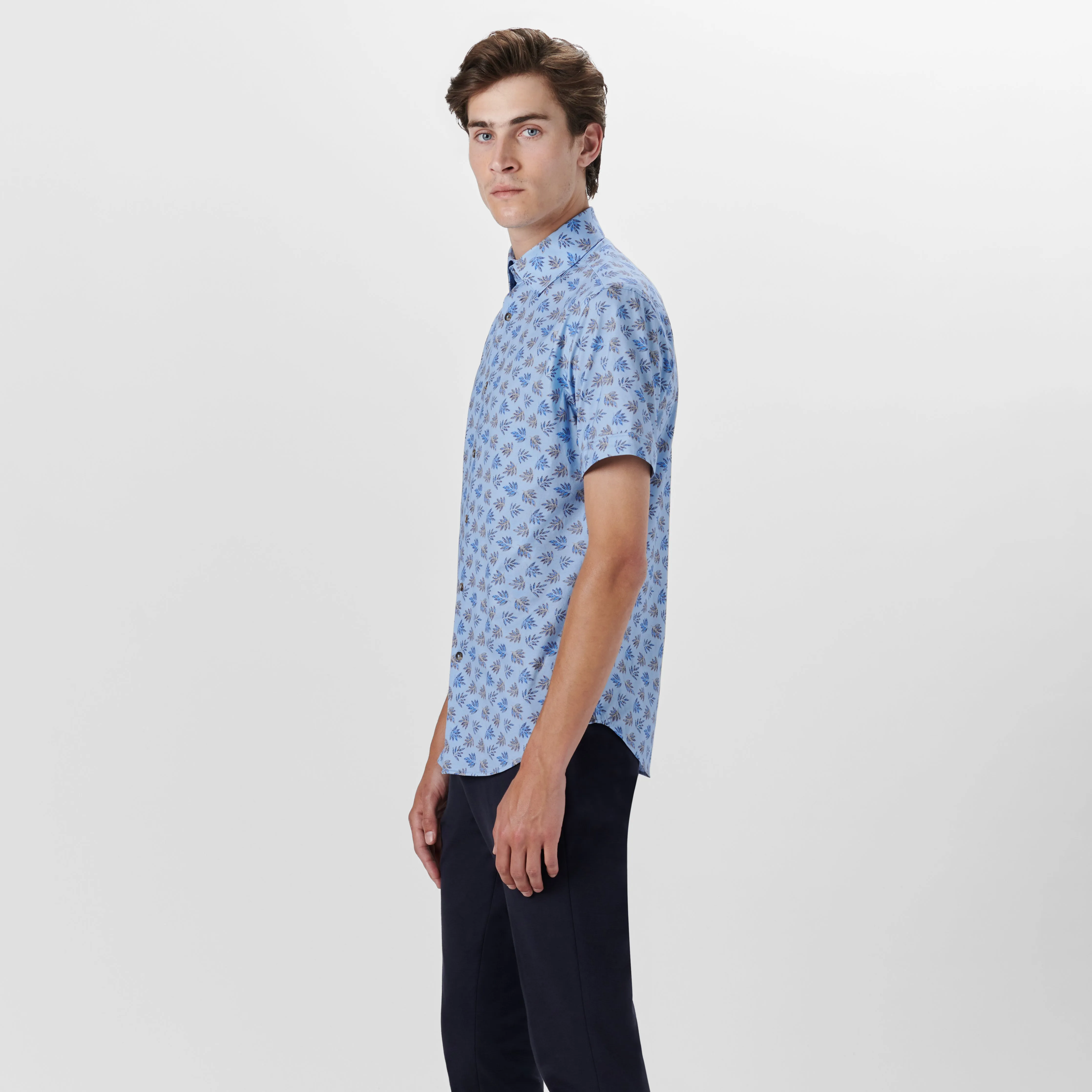 MILES Leaf Print OoohCotton Short Sleeve Shirt sold by Bugatchi product image thumbnail 3