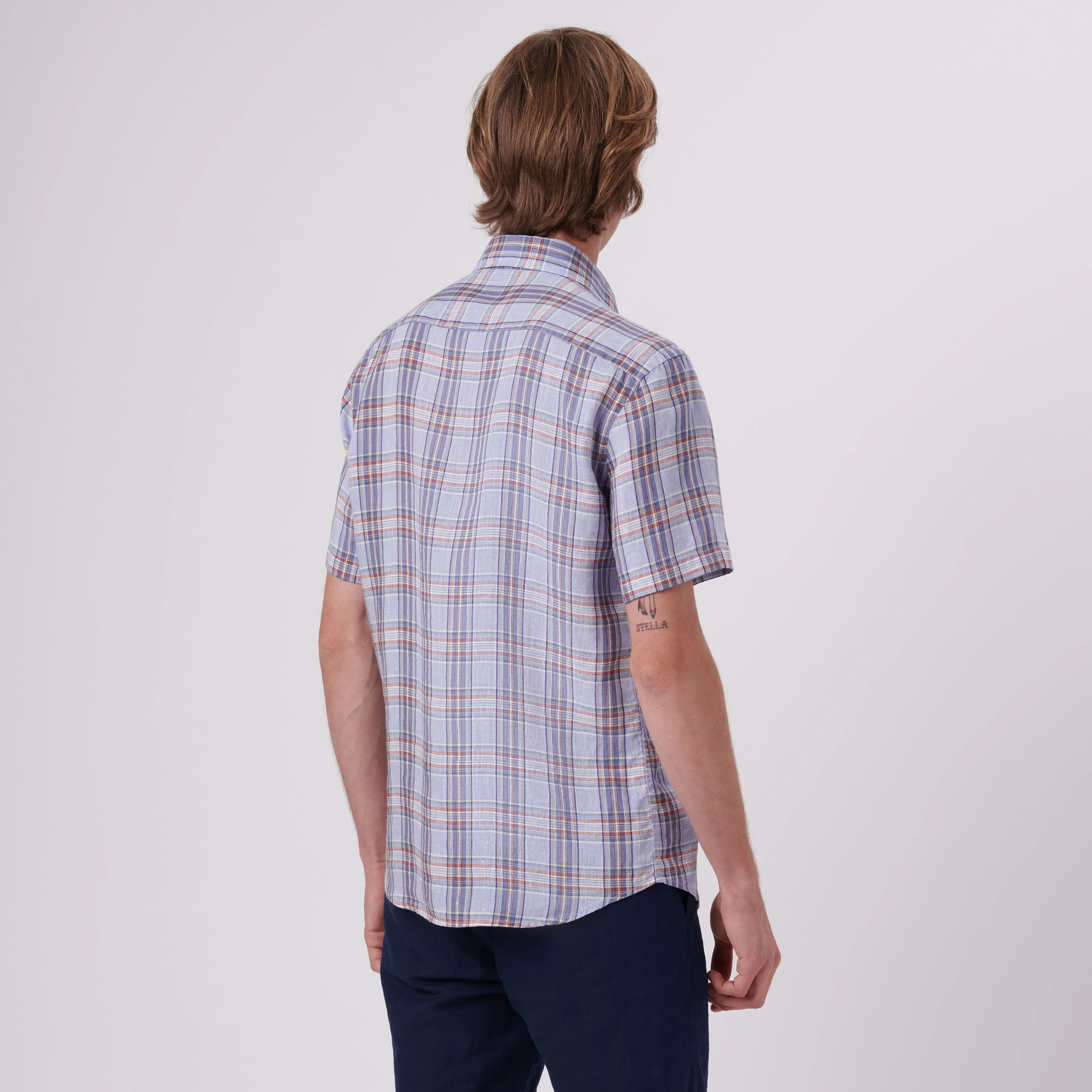 Orson Plaid Check Short Sleeve Linen Shirt sold by Bugatchi product image thumbnail 4