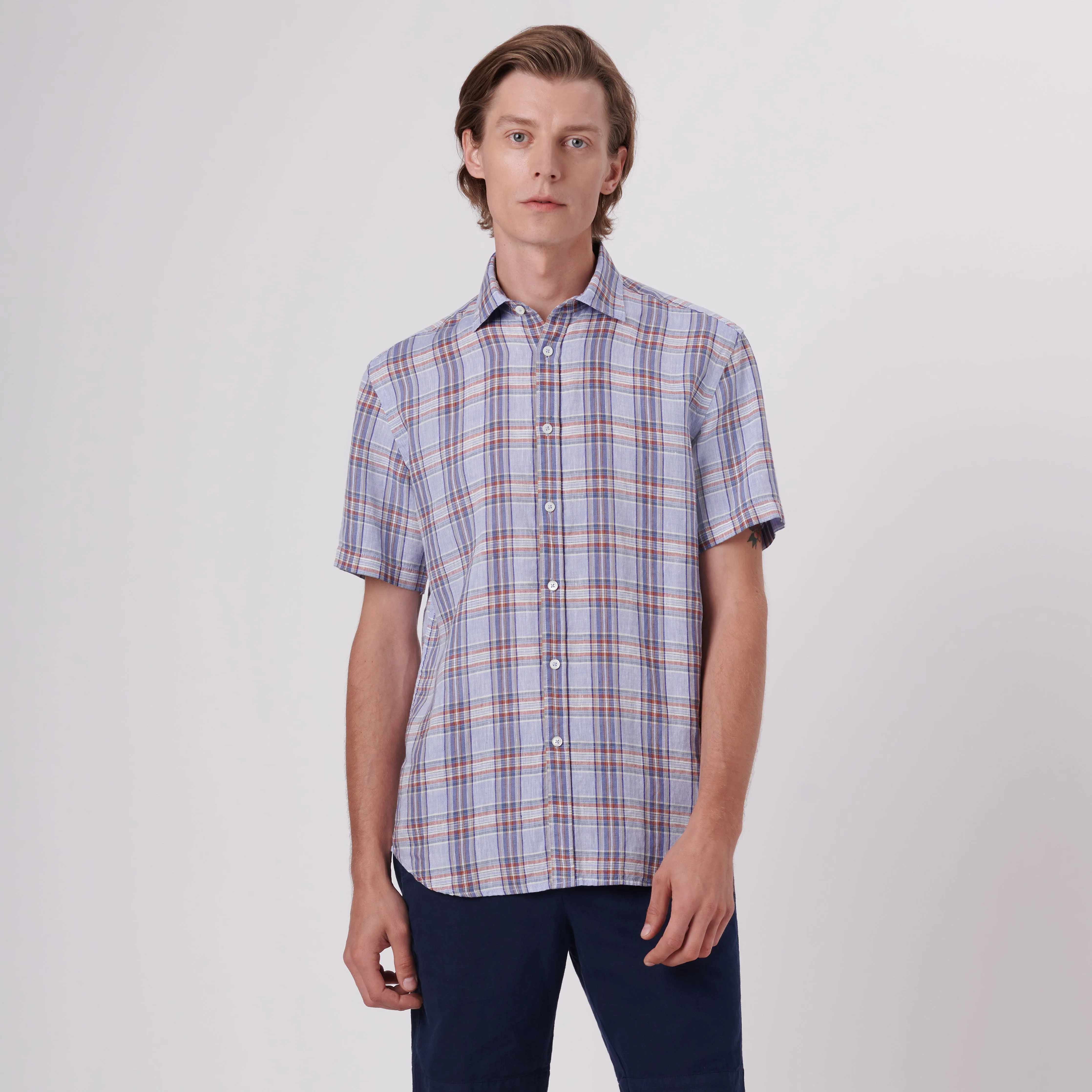 Orson Plaid Check Short Sleeve Linen Shirt sold by Bugatchi product image thumbnail 2