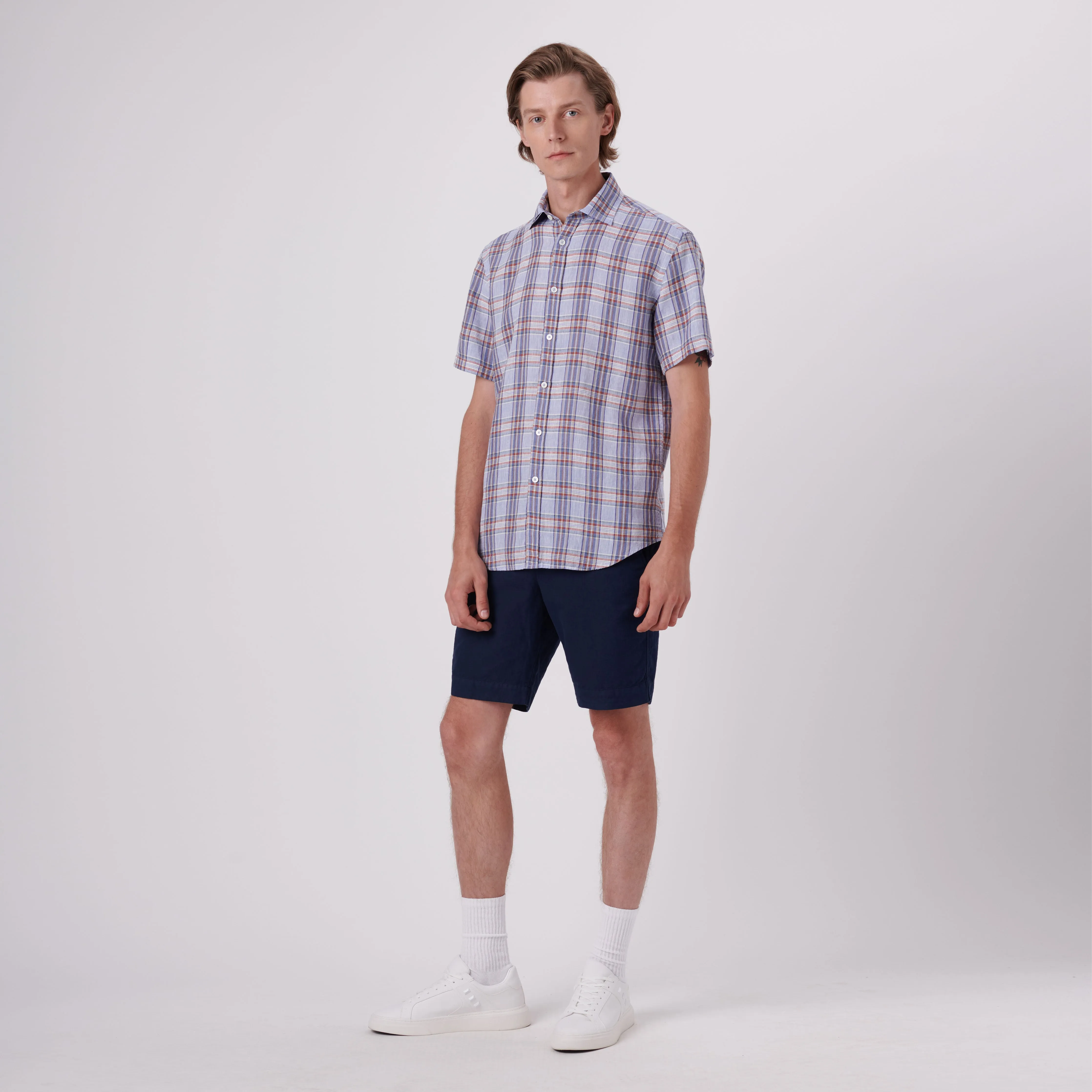 Orson Plaid Check Short Sleeve Linen Shirt sold by Bugatchi product image thumbnail 5