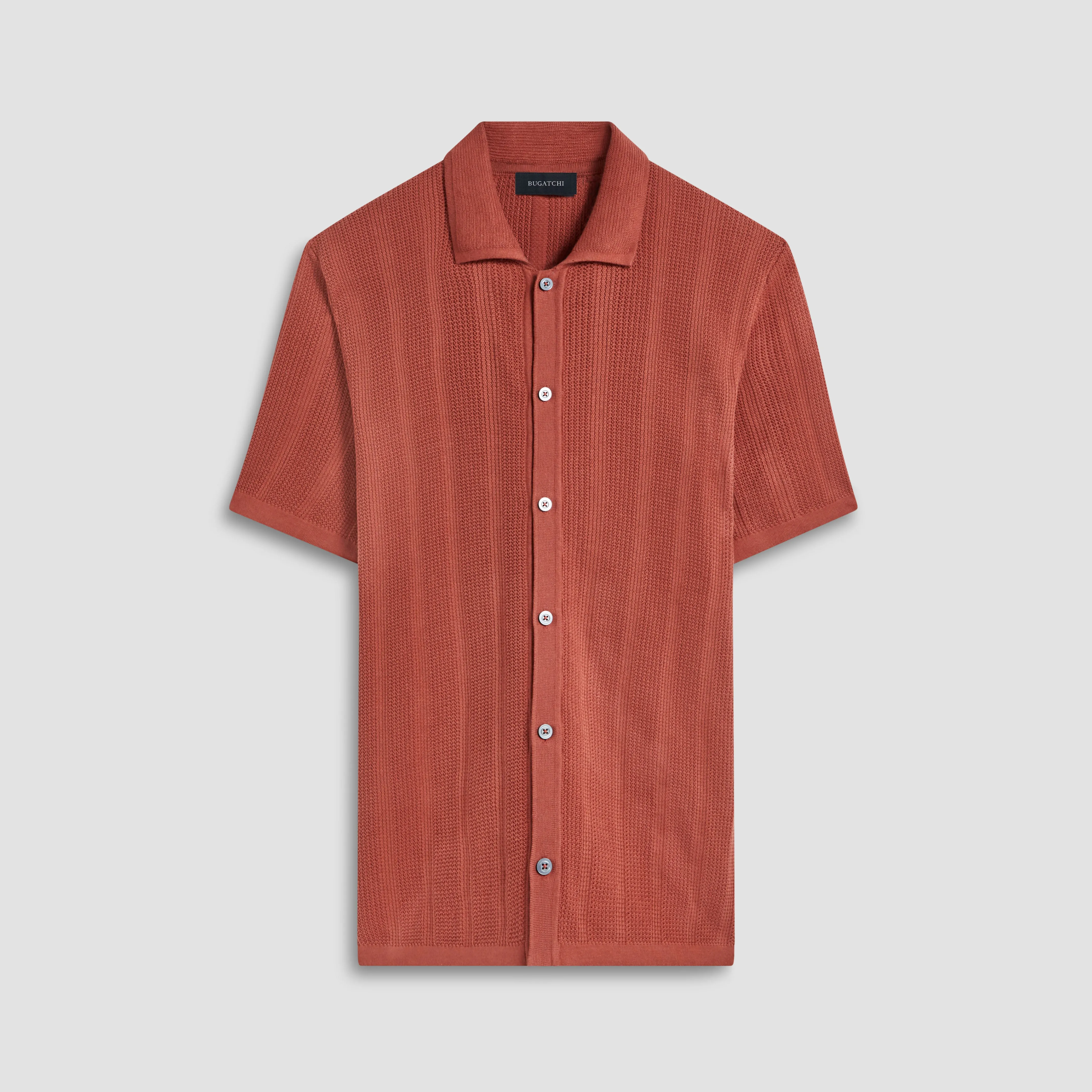 Waffle Rib Full Button Short Sleeve Polo Sweater sold by Bugatchi product image thumbnail 2