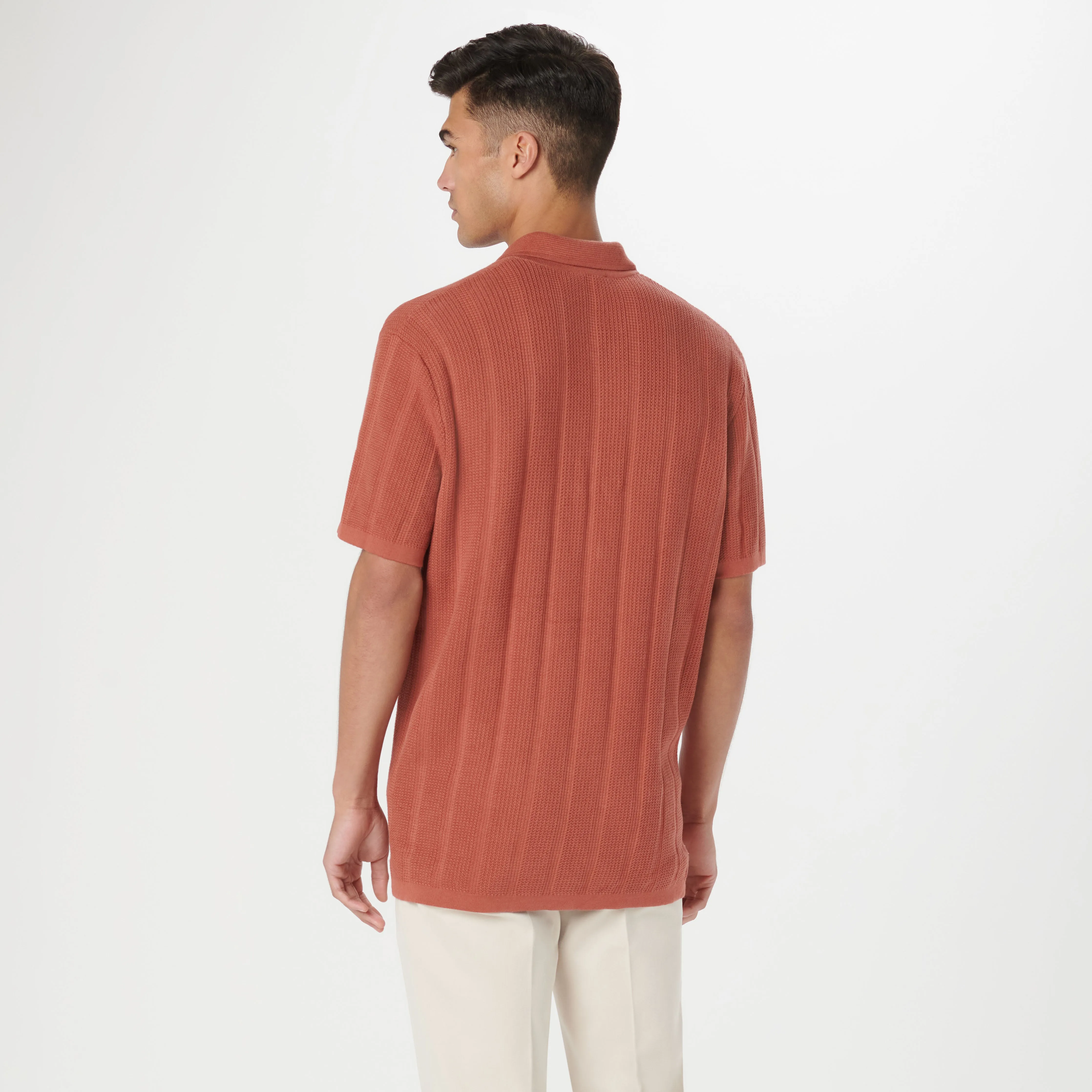 Waffle Rib Full Button Short Sleeve Polo Sweater sold by Bugatchi product image thumbnail 5