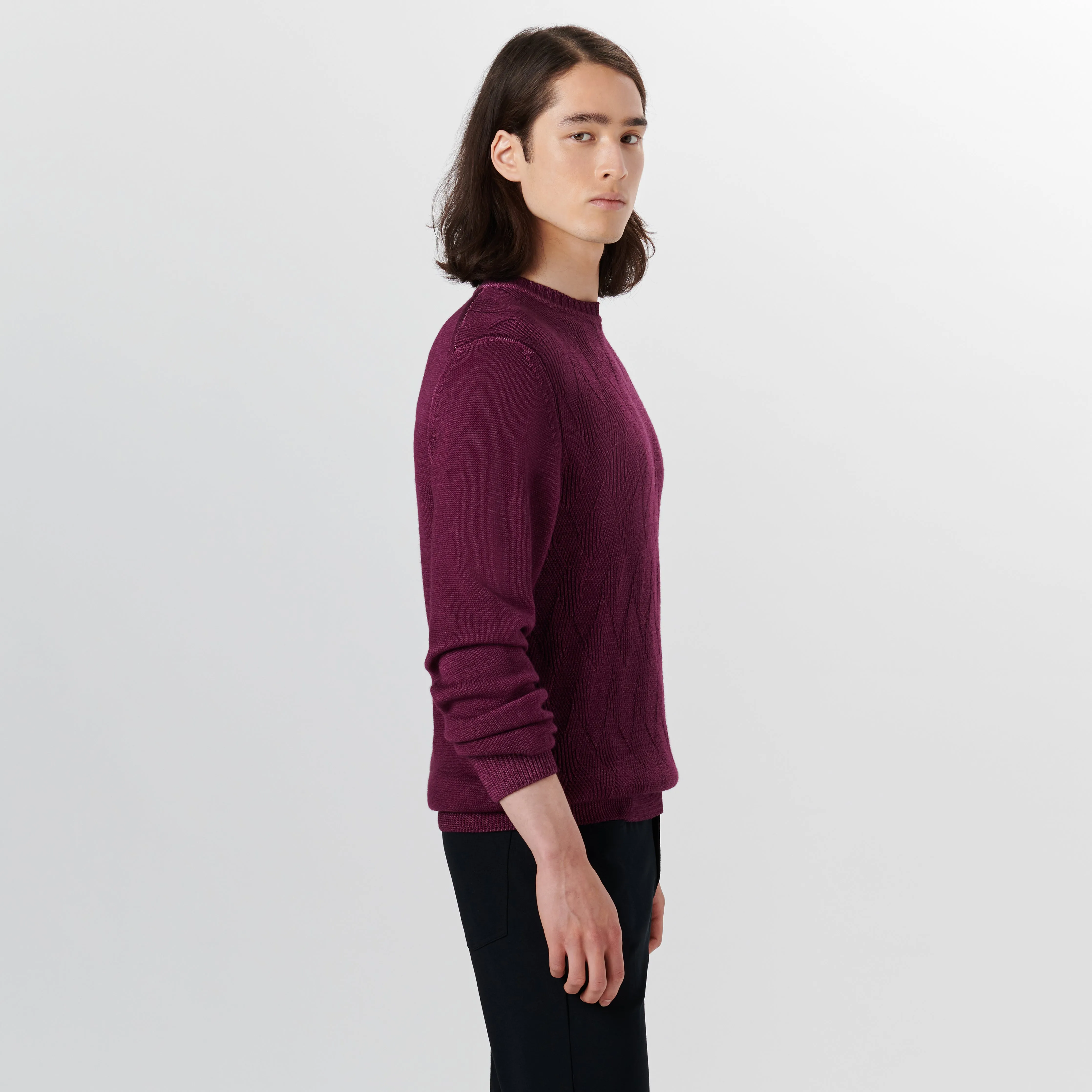 Super Merino Crew Neck Diamond Cable Sweater sold by Bugatchi product image thumbnail 3